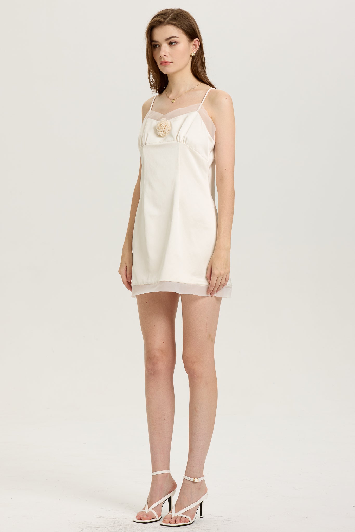 RP2598 - Sheer Trim Satin Mini Dress with Rose Embellishment (2S-2M-2L)