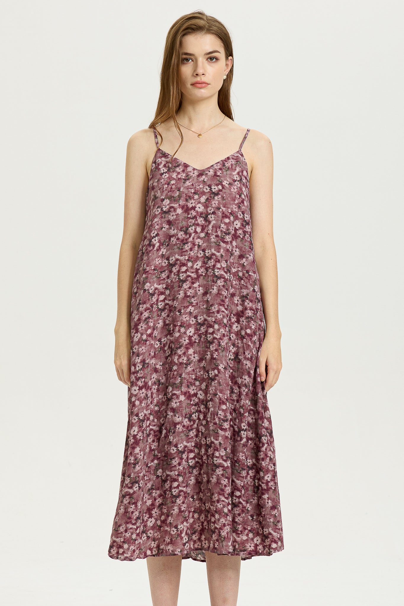 RP2638 - Mauve Floral Slip Dress with Spaghetti Straps (2S-2M-2L)