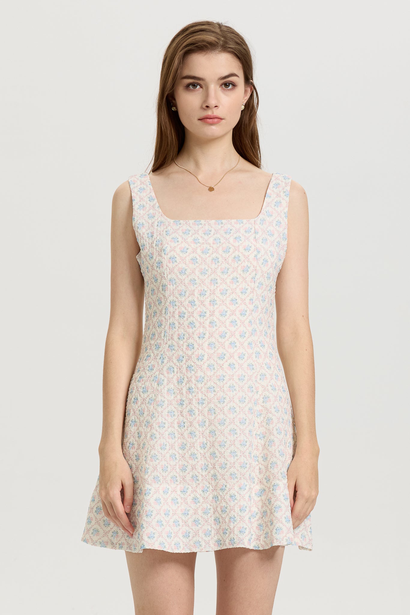RP2646 - Sleeveless A-Line Mini Dress with Pastel Floral Print (2S-2M-2L)
