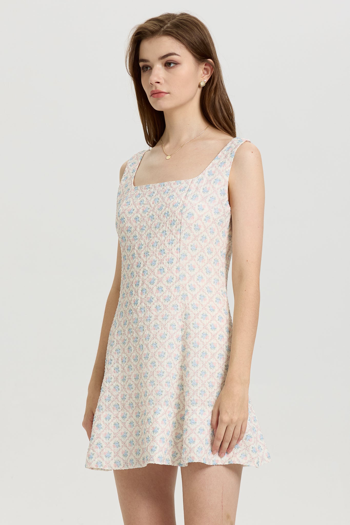 RP2646 - Sleeveless A-Line Mini Dress with Pastel Floral Print (2S-2M-2L)