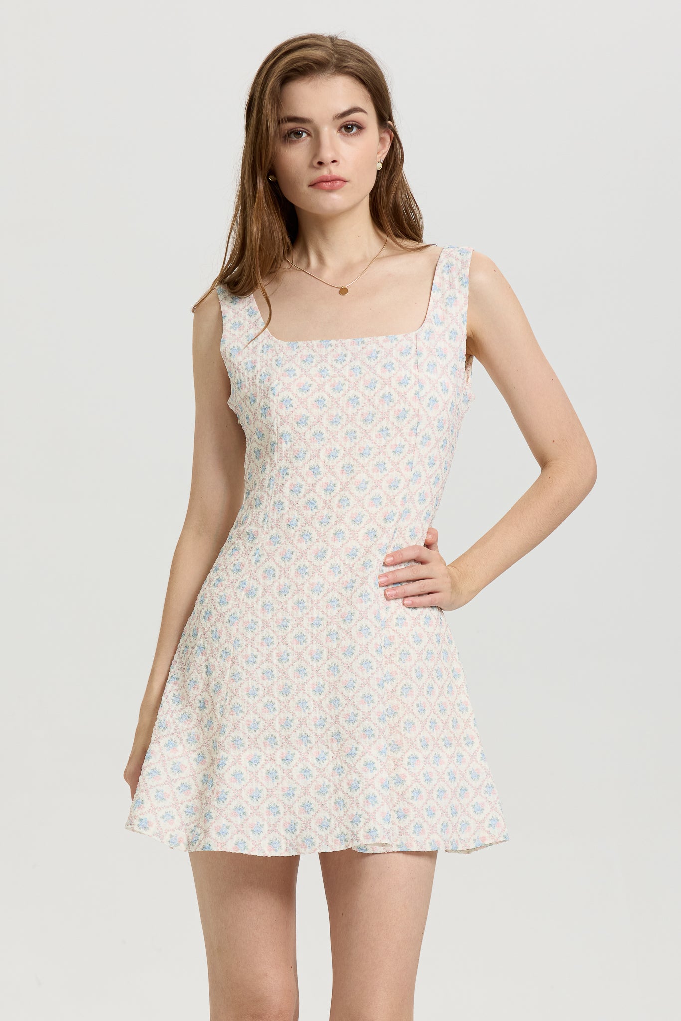 RP2646 - Sleeveless A-Line Mini Dress with Pastel Floral Print (2S-2M-2L)
