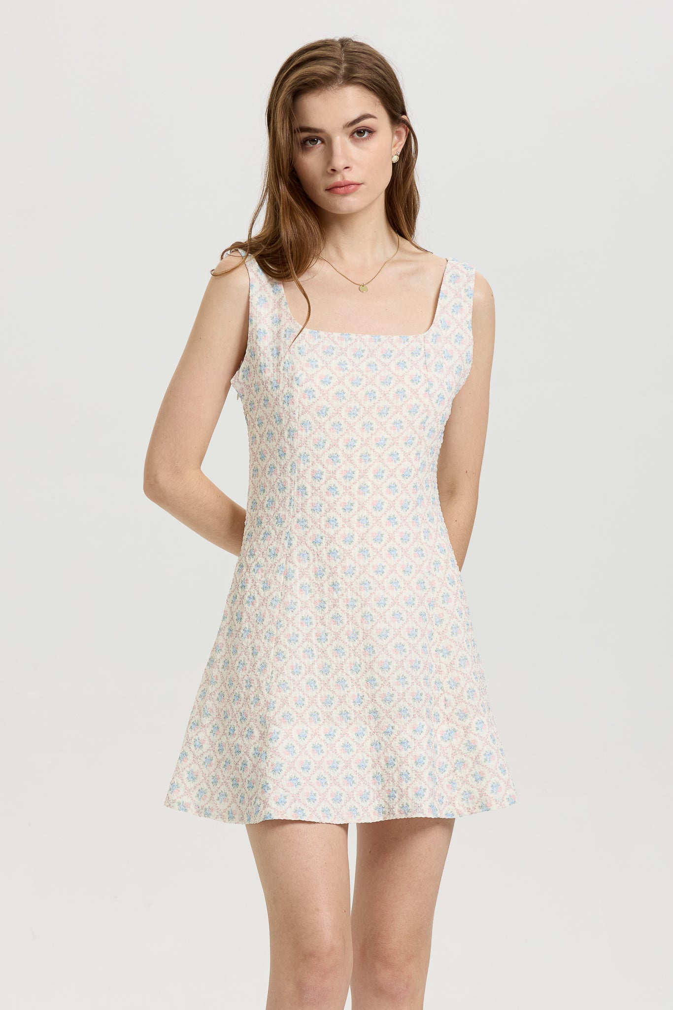 RP2646 - Sleeveless A-Line Mini Dress with Pastel Floral Print (2S-2M-2L)