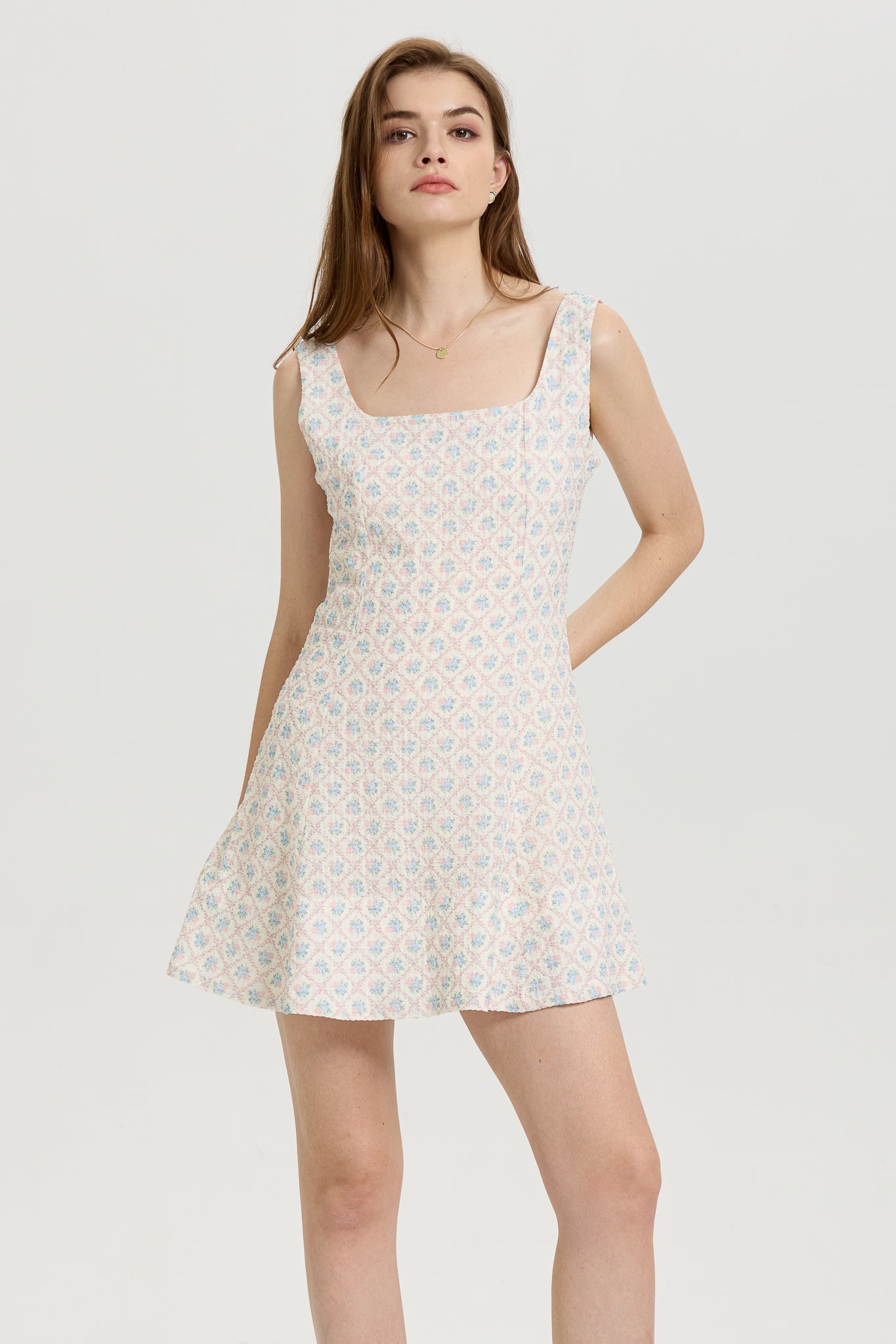 RP2646 - Sleeveless A-Line Mini Dress with Pastel Floral Print (2S-2M-2L)