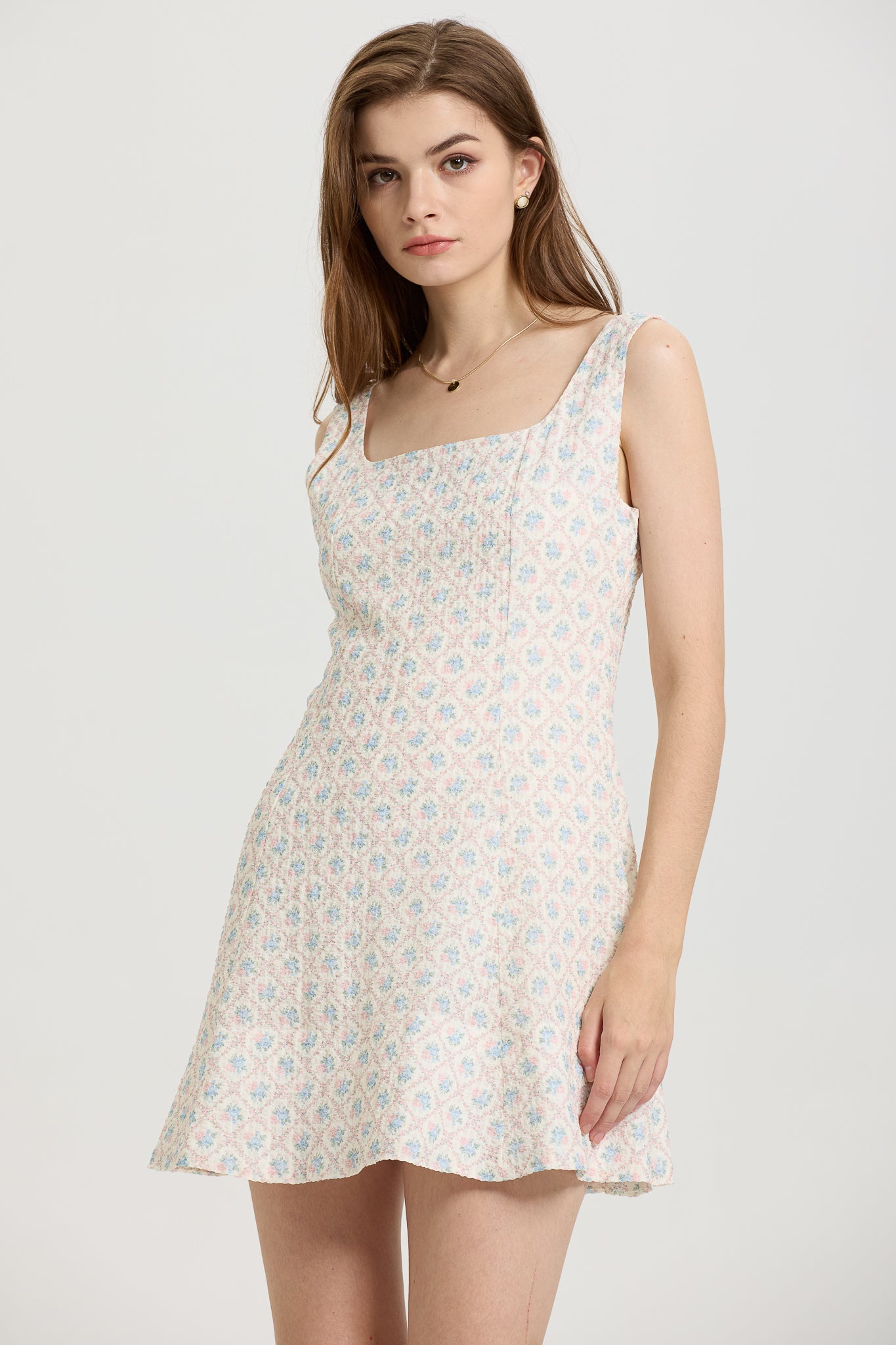 RP2646 - Sleeveless A-Line Mini Dress with Pastel Floral Print (2S-2M-2L)