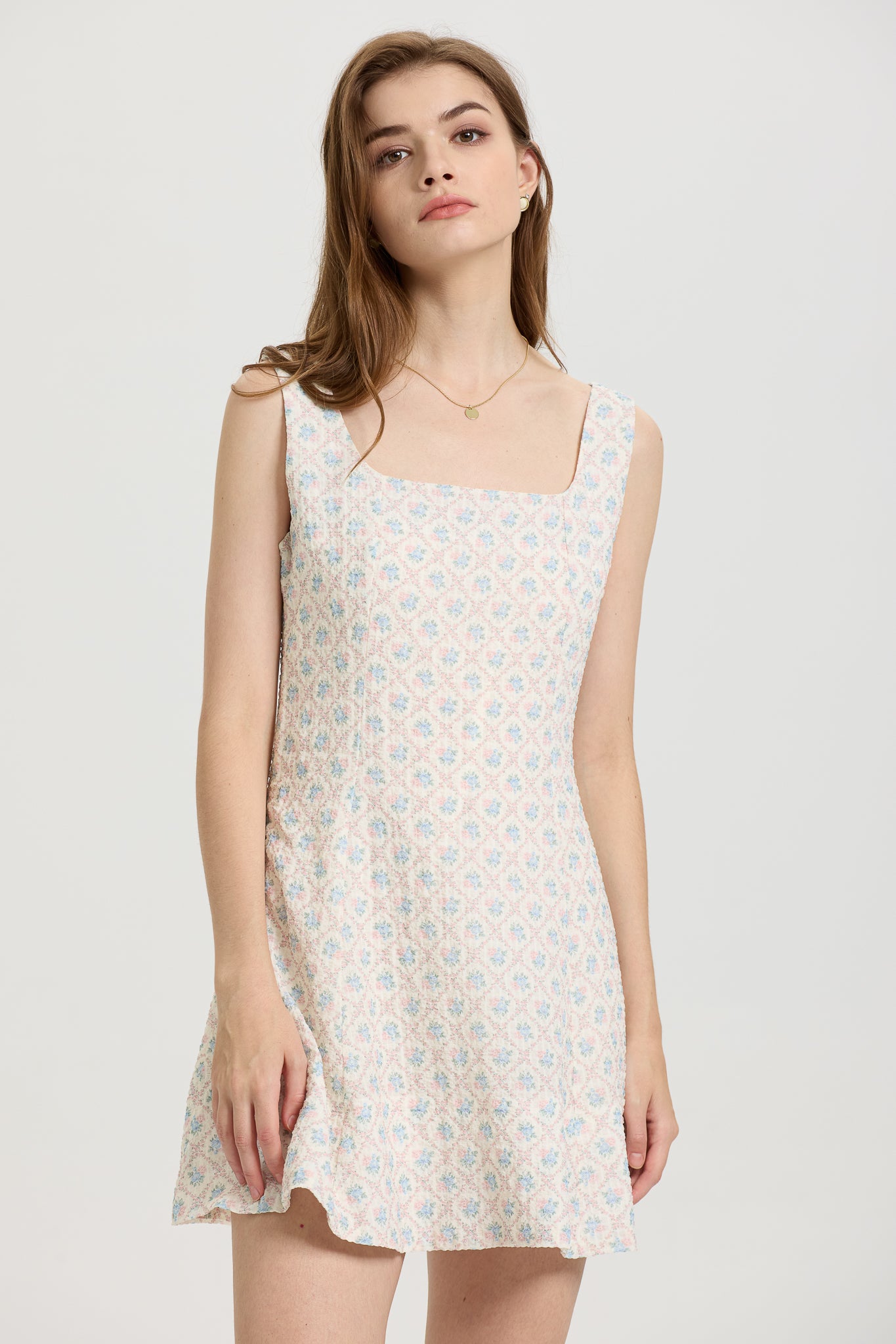 RP2646 - Sleeveless A-Line Mini Dress with Pastel Floral Print (2S-2M-2L)