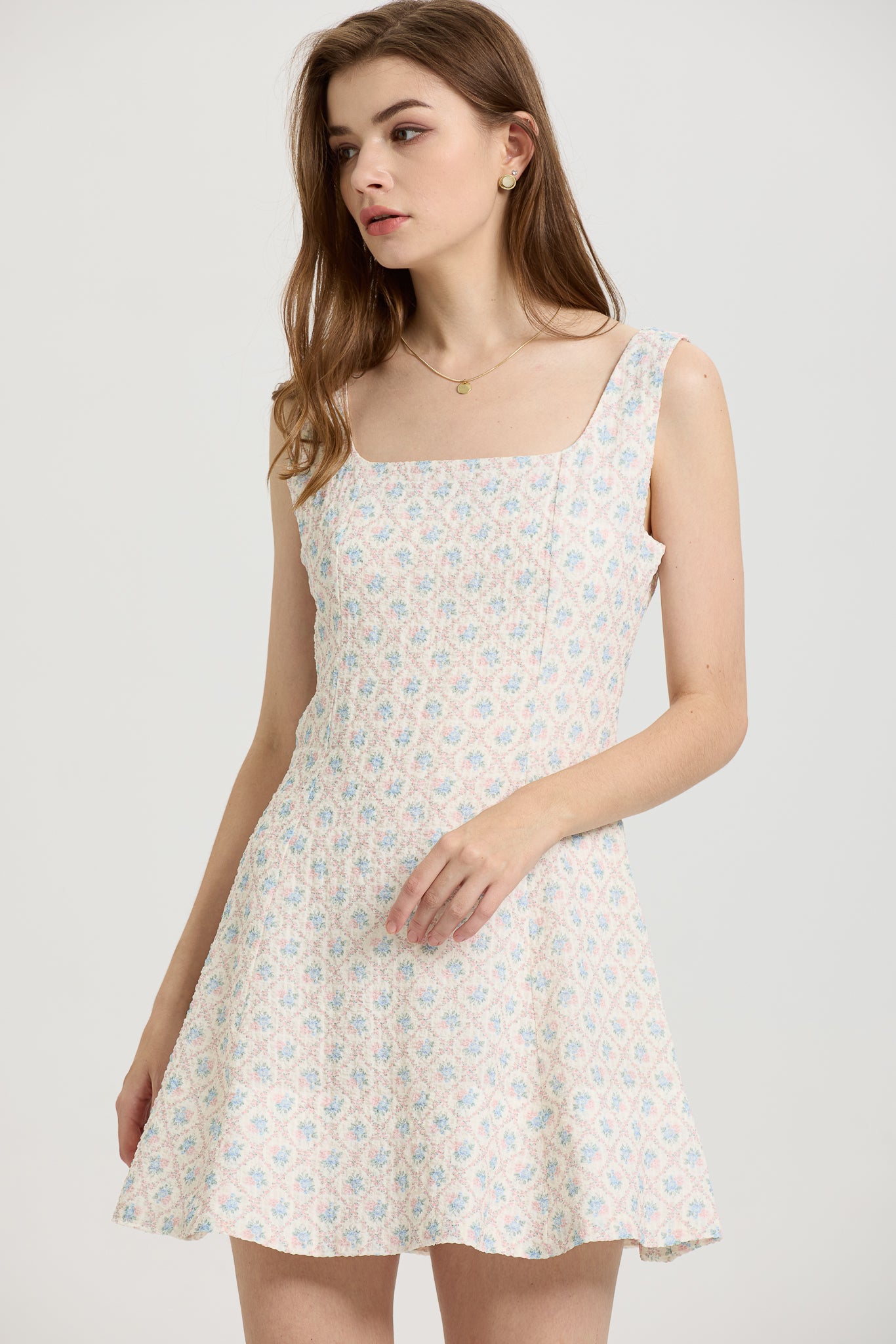 RP2646 - Sleeveless A-Line Mini Dress with Pastel Floral Print (2S-2M-2L)