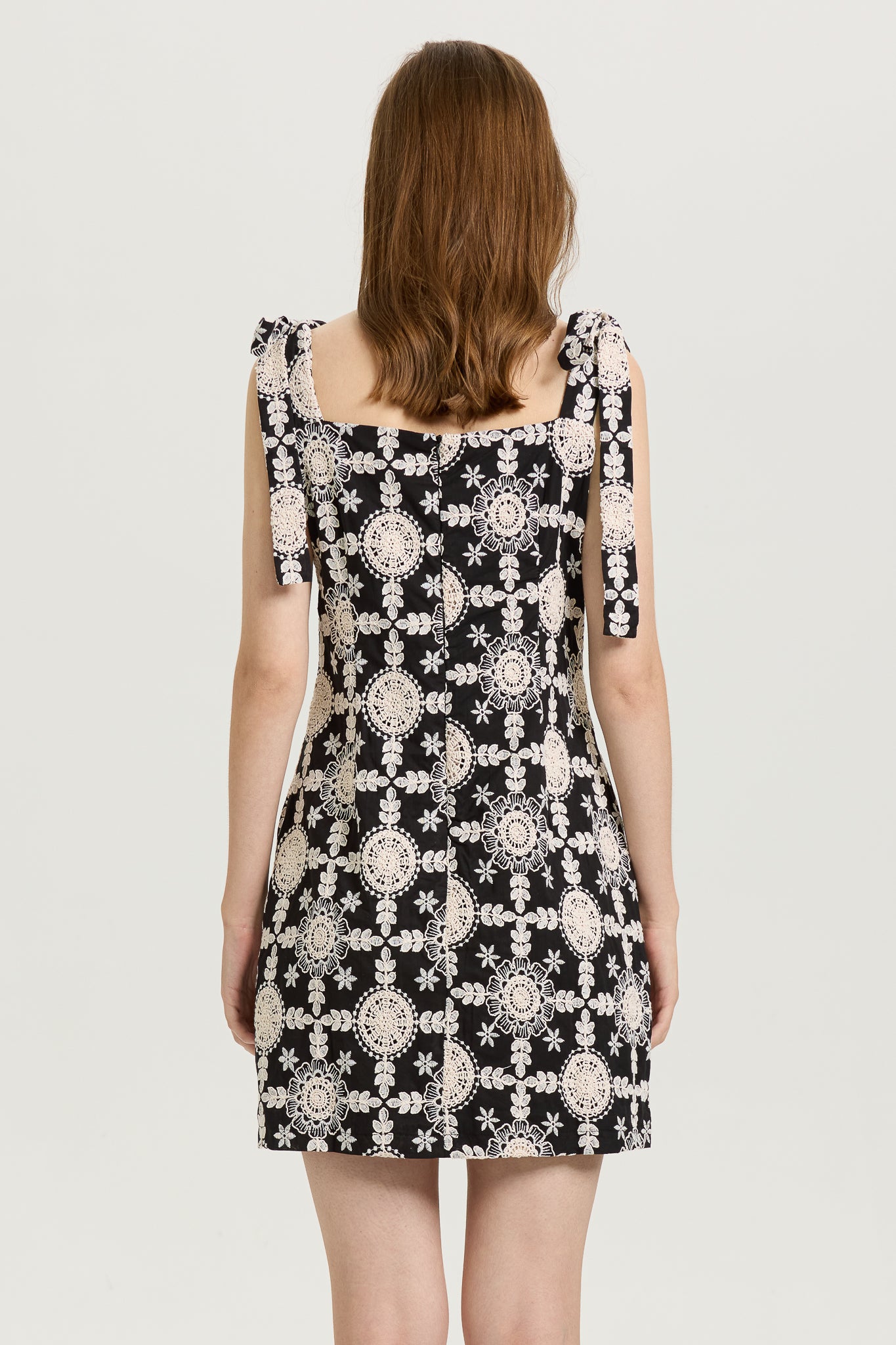 RP2592 - Lace Overlay Black Mini Dress with Bow-Tie Straps (2S-2M-2L)