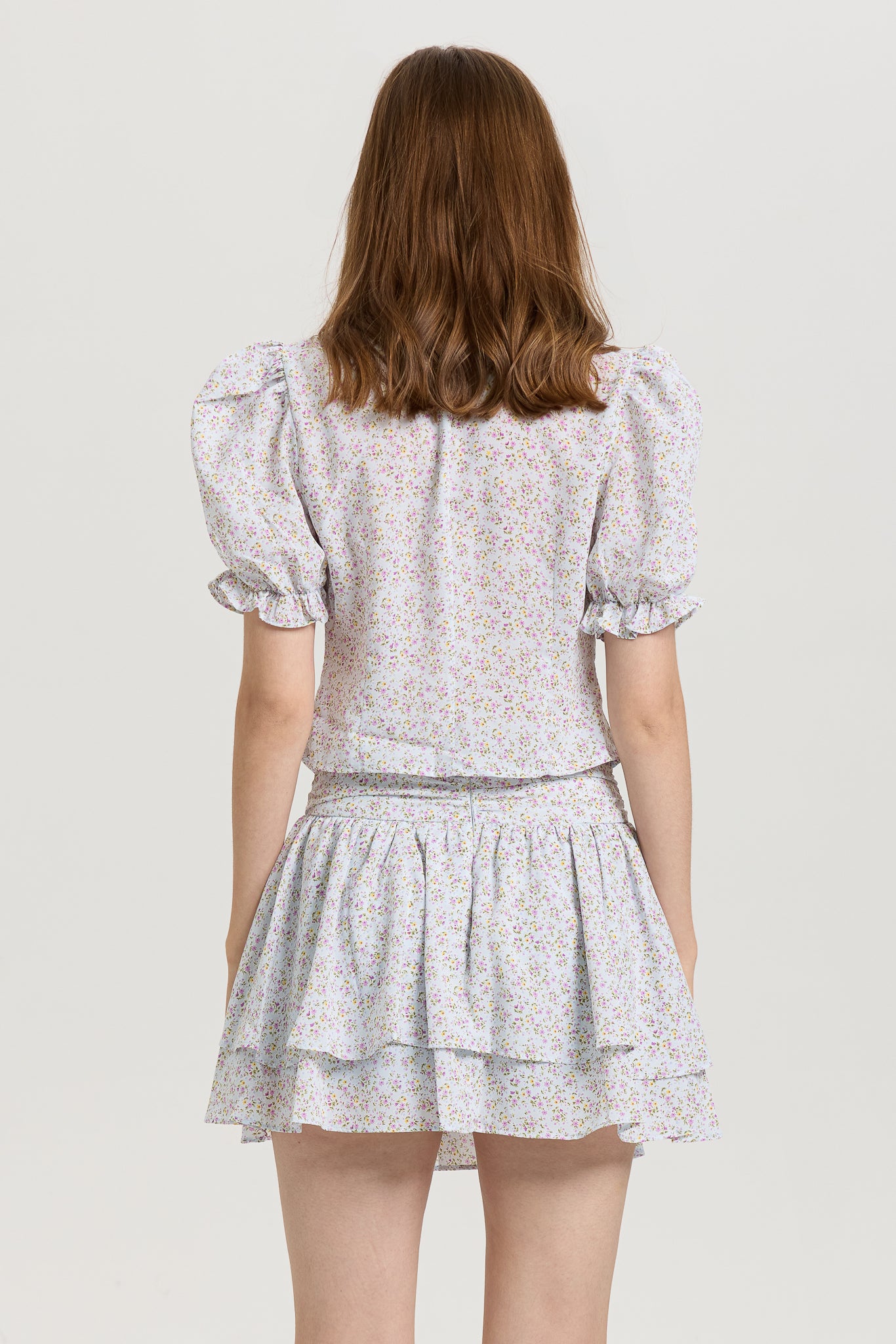 RP2655 - Floral Puff Sleeve Crop Top and Layered Skirt Set (2S-2M-2L)