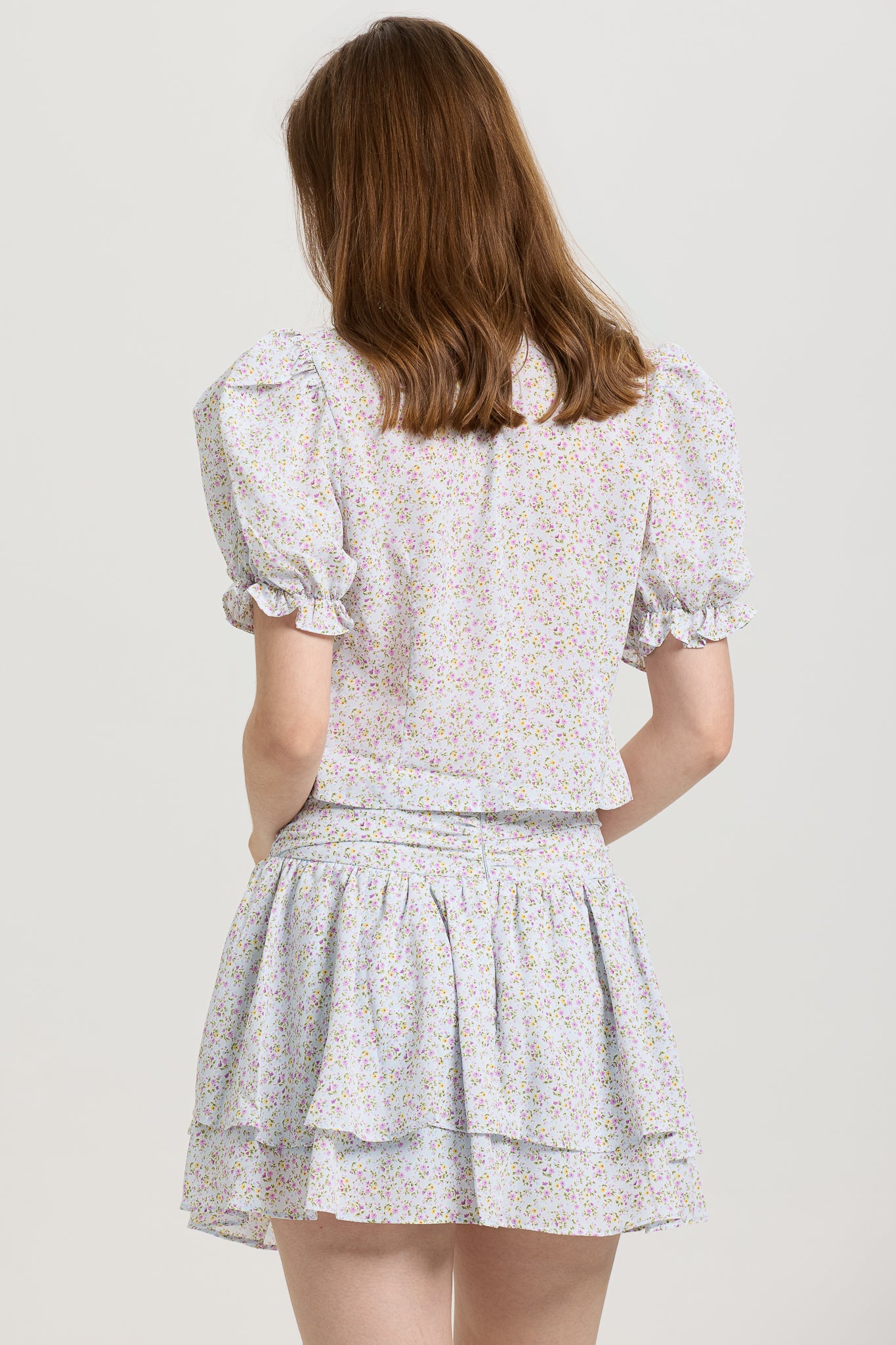 RP2655 - Floral Puff Sleeve Crop Top and Layered Skirt Set (2S-2M-2L)