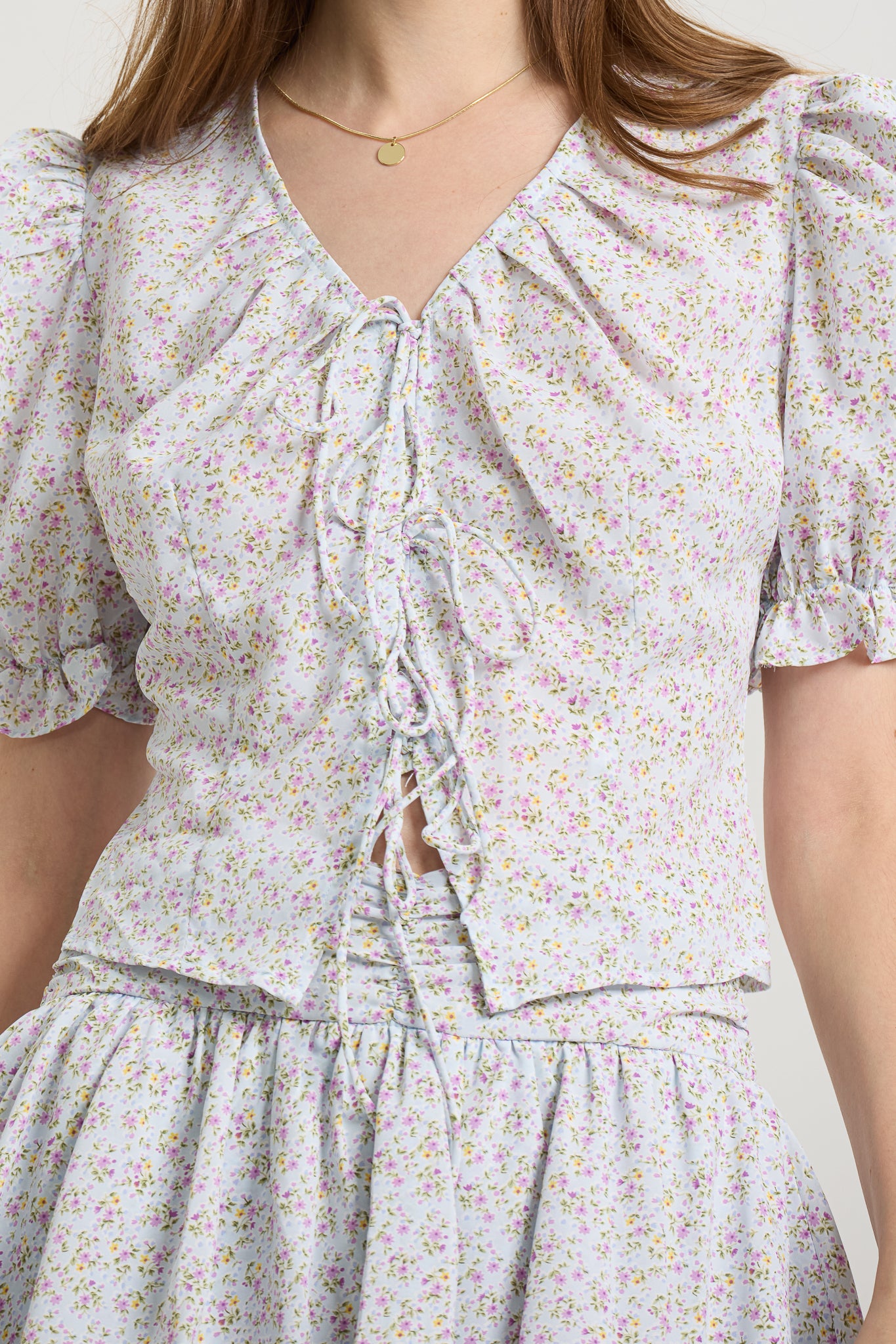RP2655 - Floral Puff Sleeve Crop Top and Layered Skirt Set (2S-2M-2L)