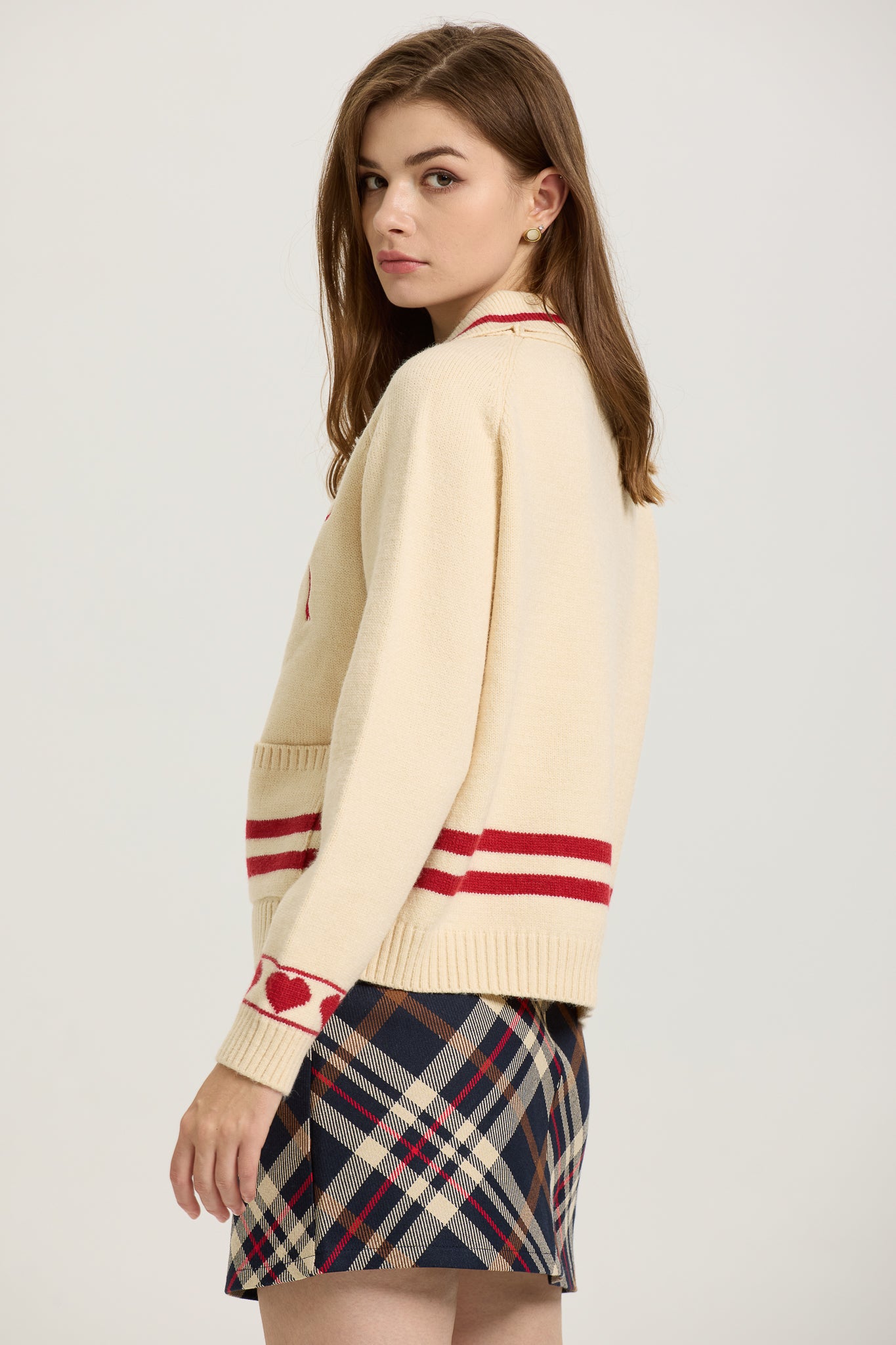 RP2618 - Cream Zip-Up Cardigan with Red Bow Embroidery (2S-2M-2L)