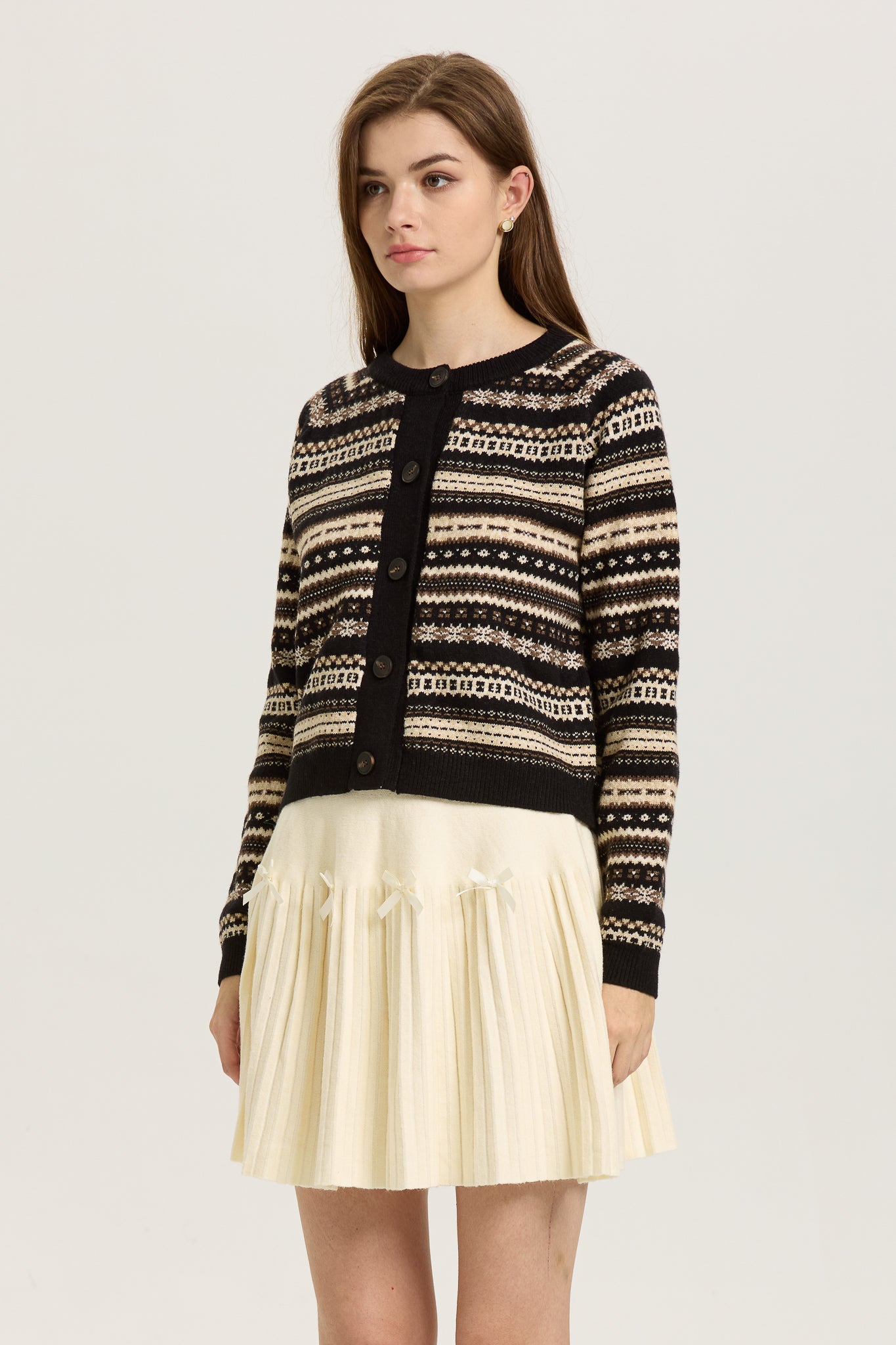 RP2621 - Black and Beige Fair Isle Button-Up Cardigan (2S-2M-2L)