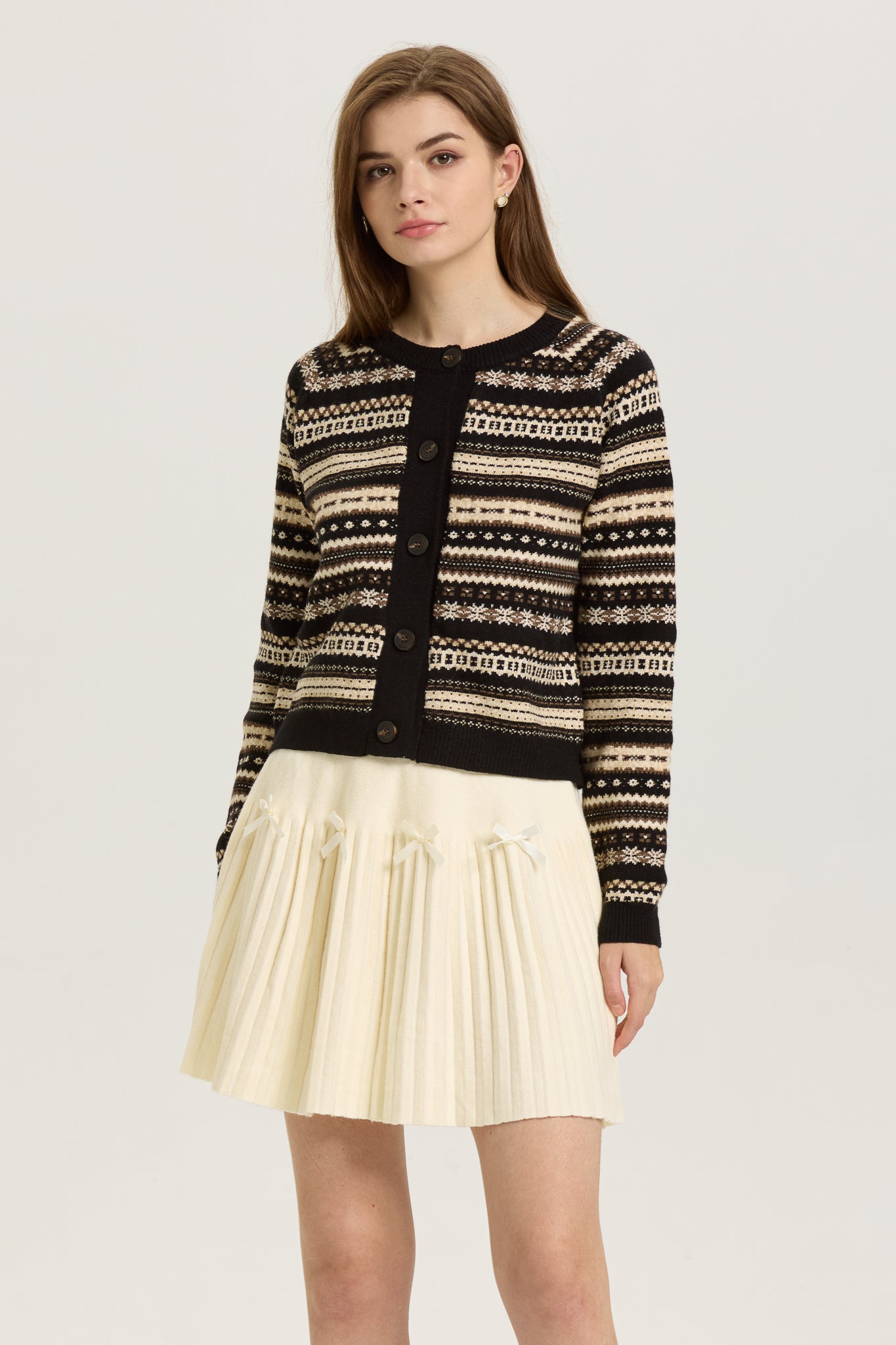 RP2621 - Black and Beige Fair Isle Button-Up Cardigan (2S-2M-2L)