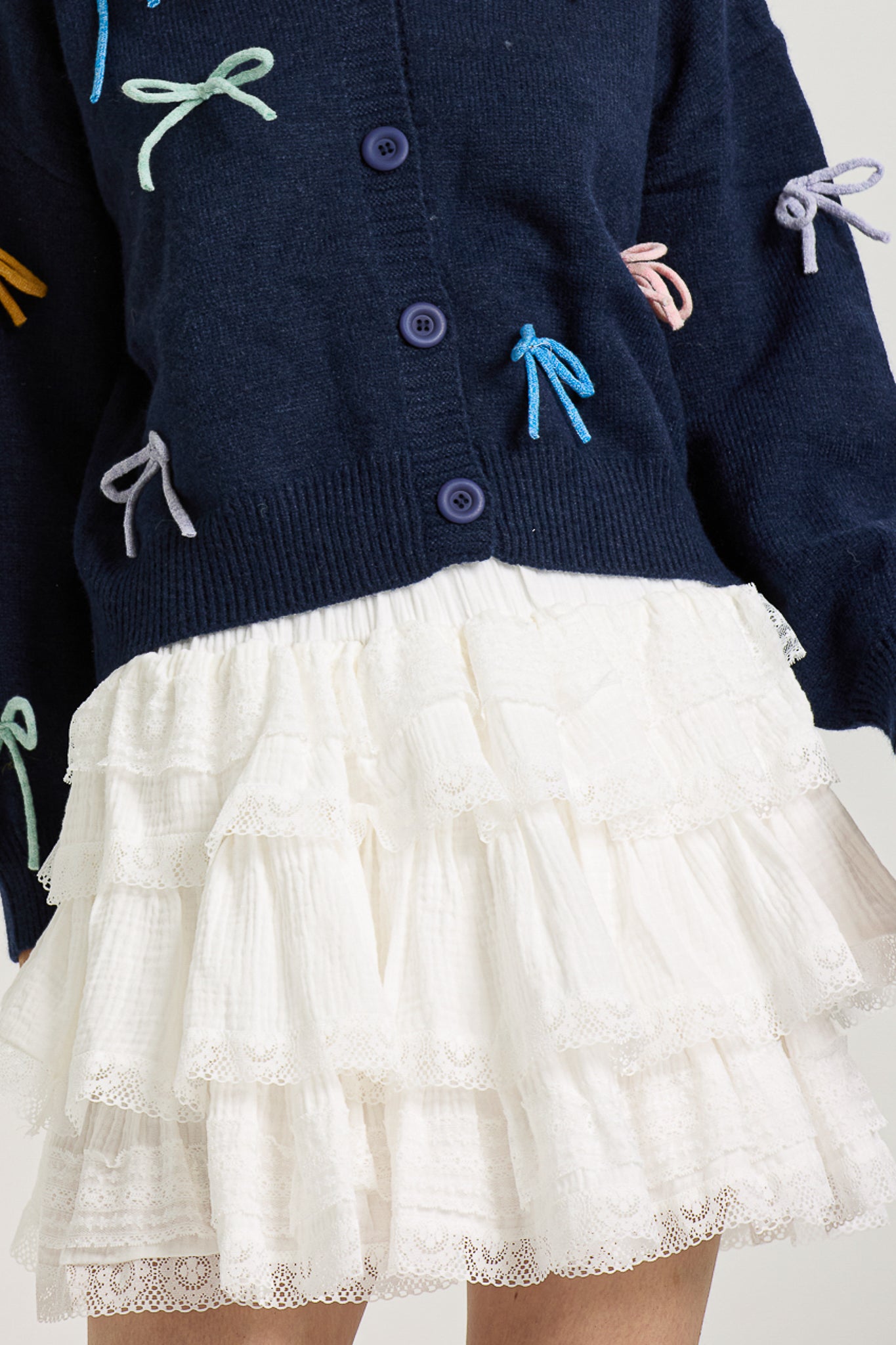 RP2658 - White Tiered Mini Skirt with Lace Trim and Ruffle Layers (2S-2M-2L)
