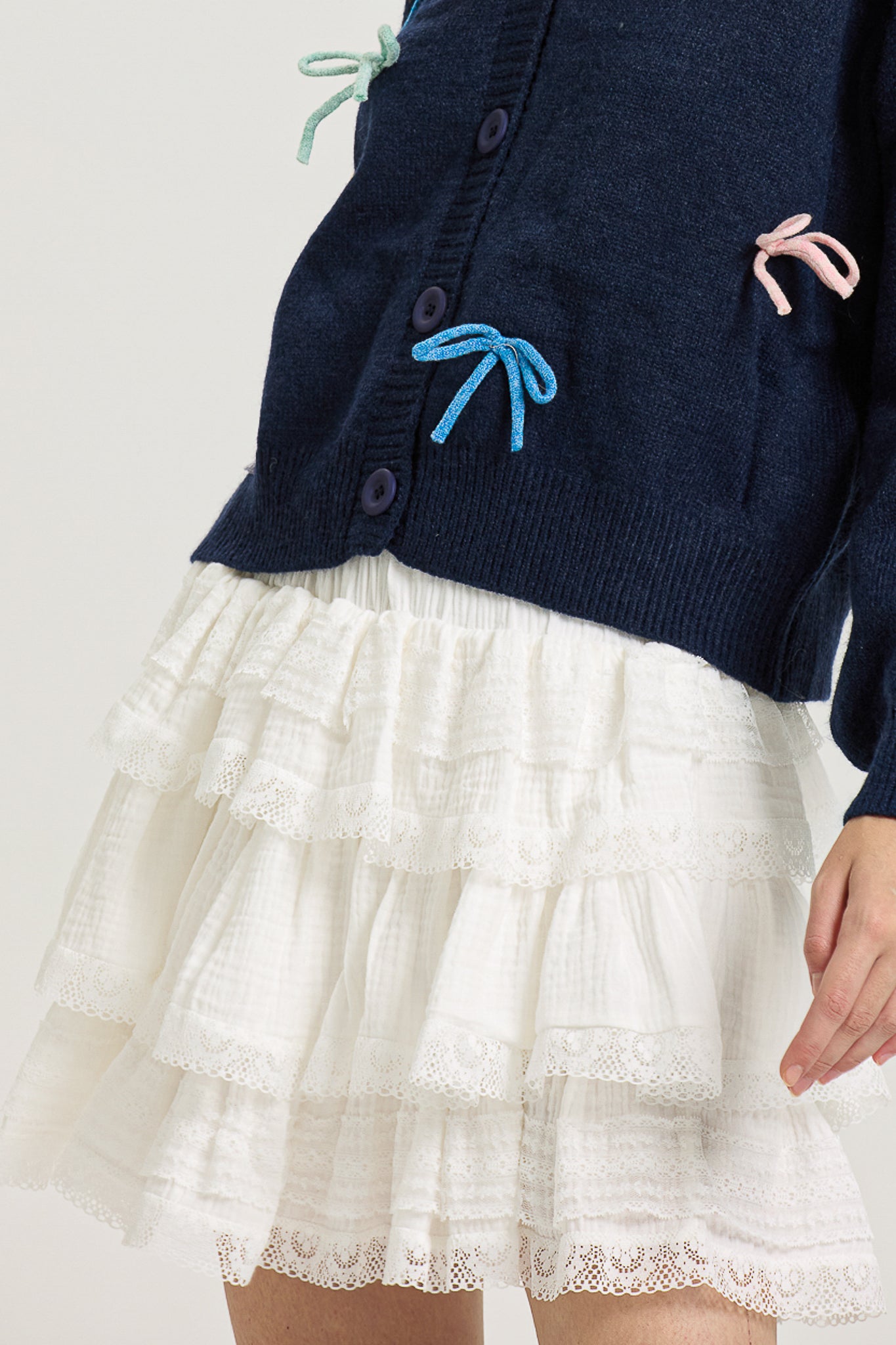 RP2658 - White Tiered Mini Skirt with Lace Trim and Ruffle Layers (2S-2M-2L)