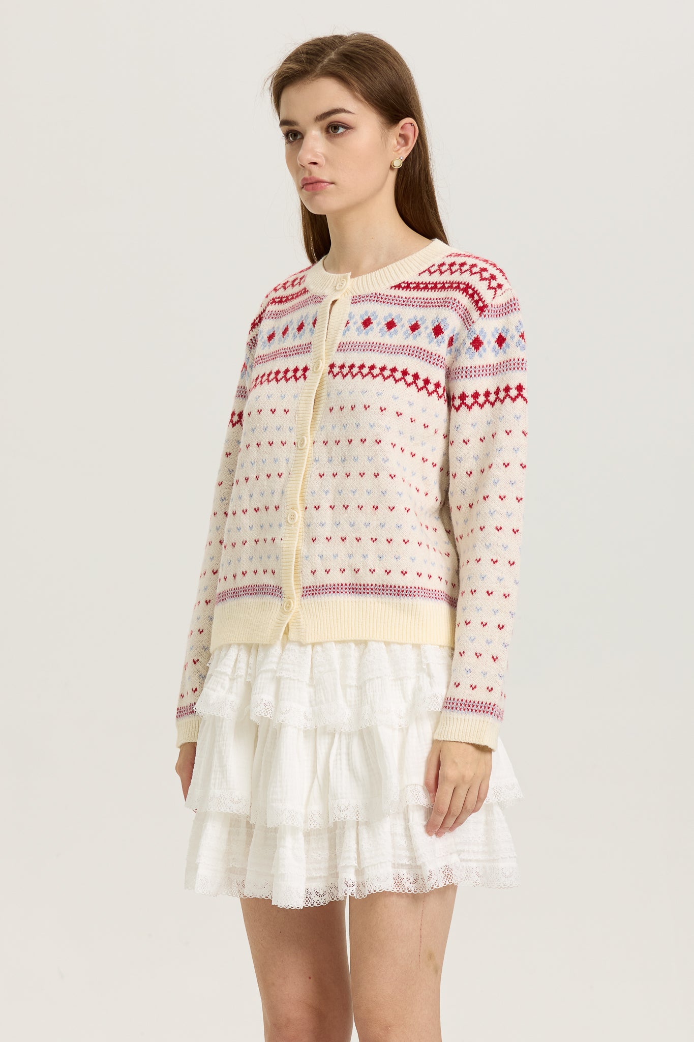 RP2627 - Fair Isle Knit Cardigan with Red and Blue Accents (2S-2M-2L)