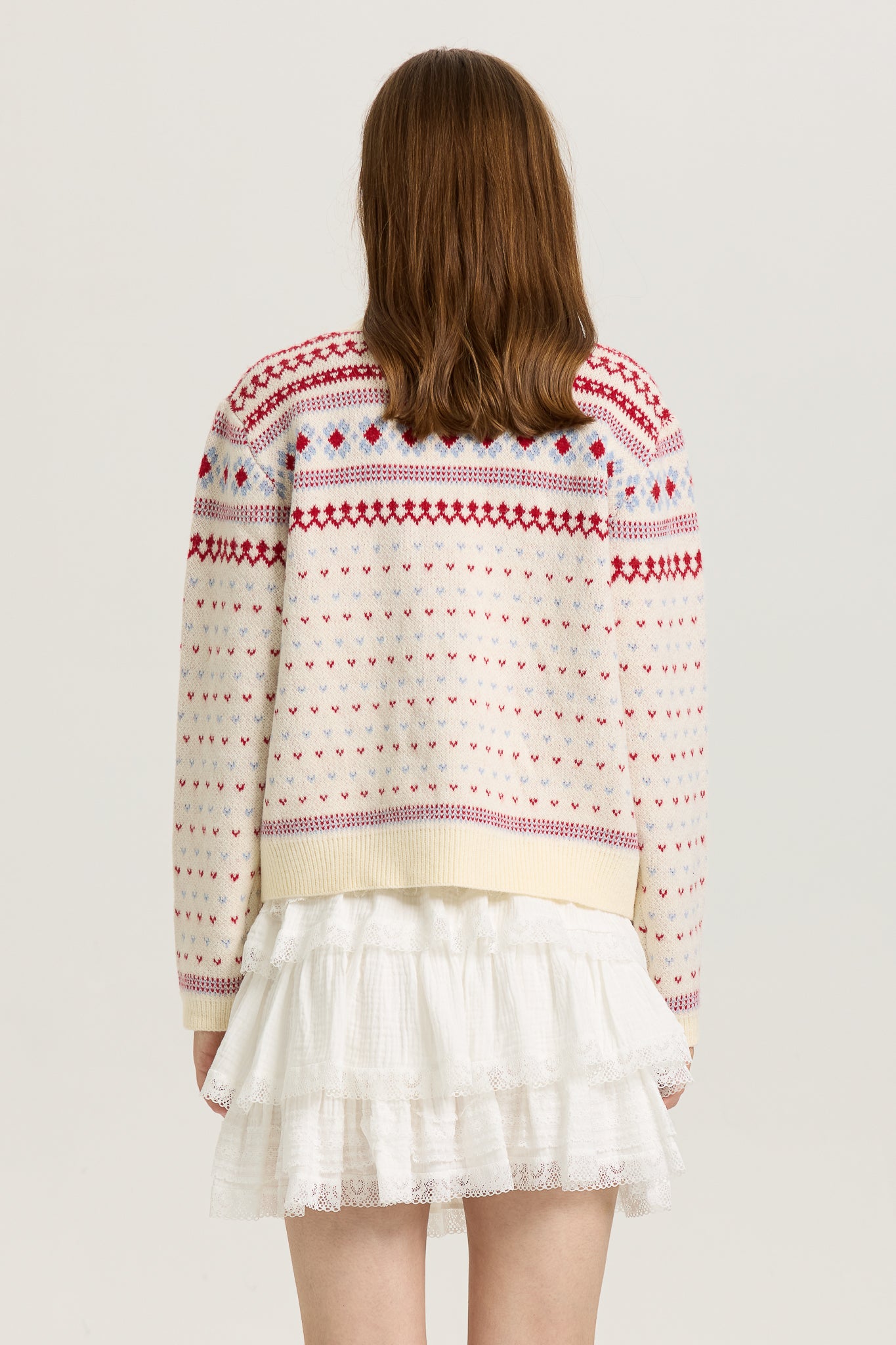 RP2627 - Fair Isle Knit Cardigan with Red and Blue Accents (2S-2M-2L)