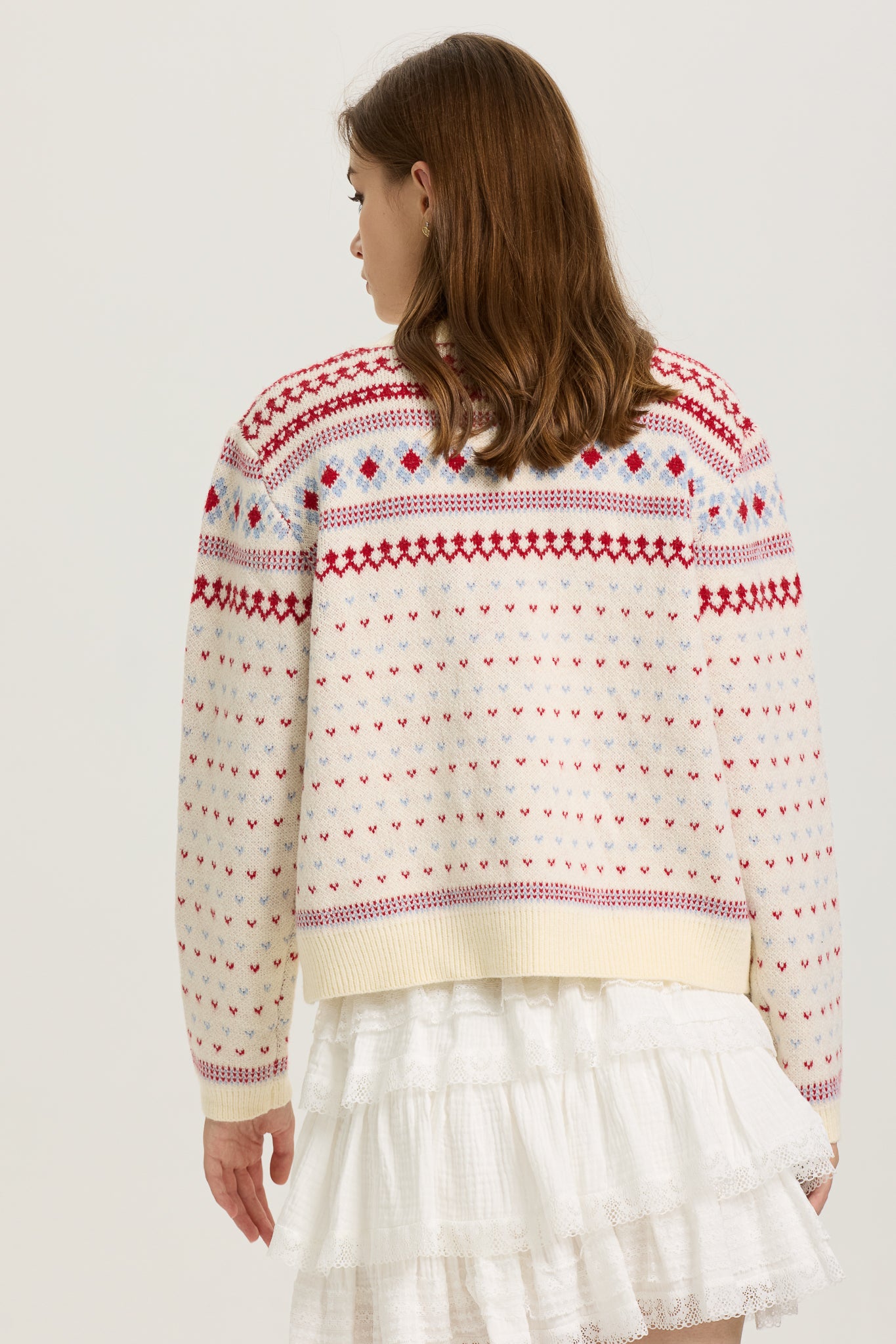 RP2627 - Fair Isle Knit Cardigan with Red and Blue Accents (2S-2M-2L)