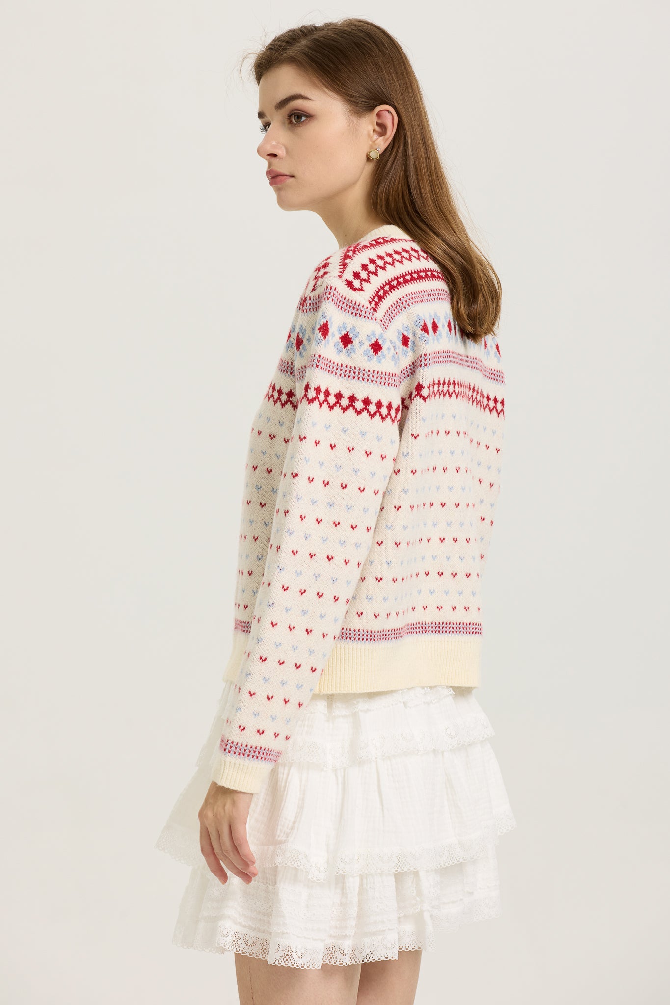 RP2627 - Fair Isle Knit Cardigan with Red and Blue Accents (2S-2M-2L)