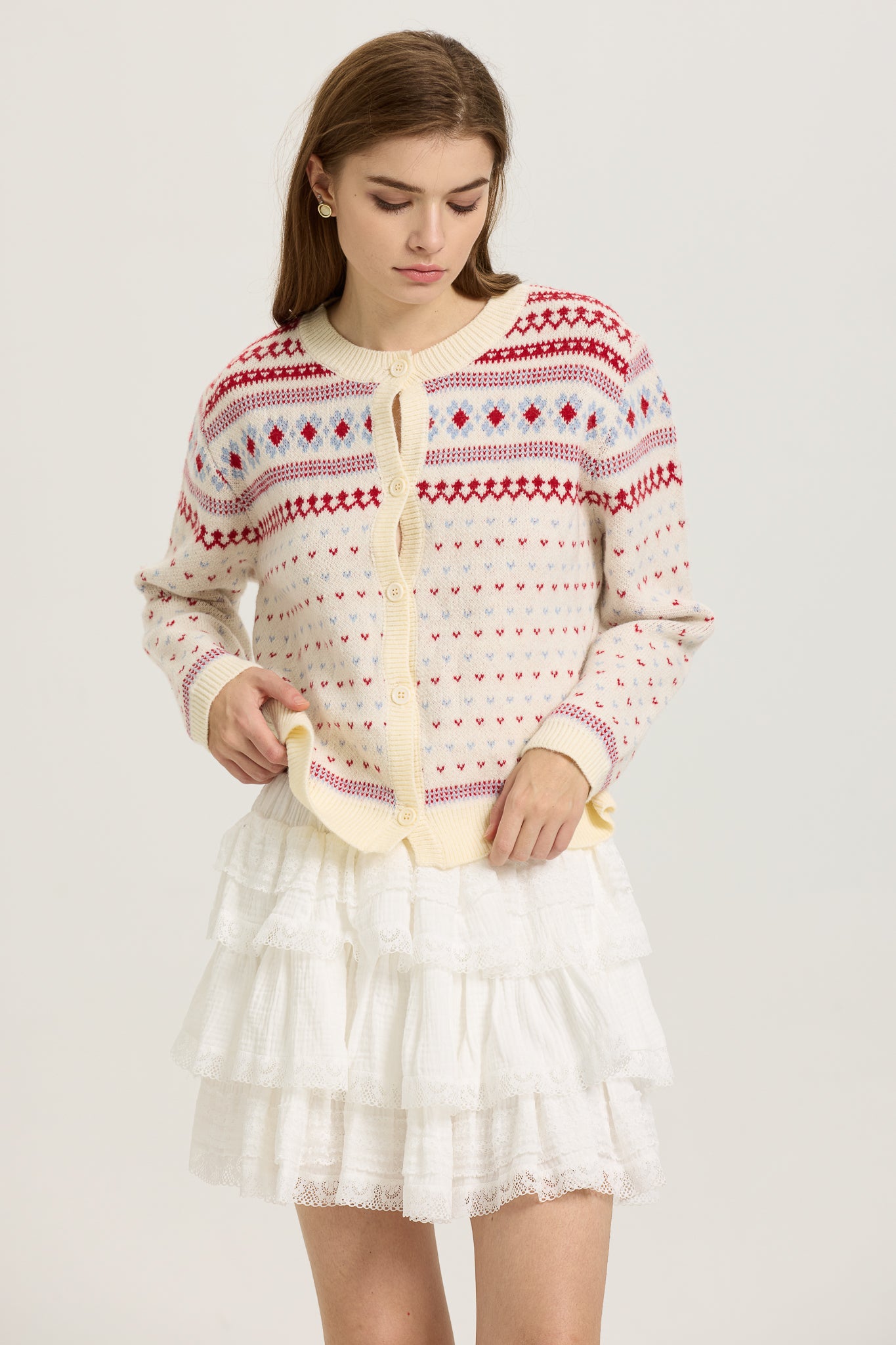 RP2627 - Fair Isle Knit Cardigan with Red and Blue Accents (2S-2M-2L)