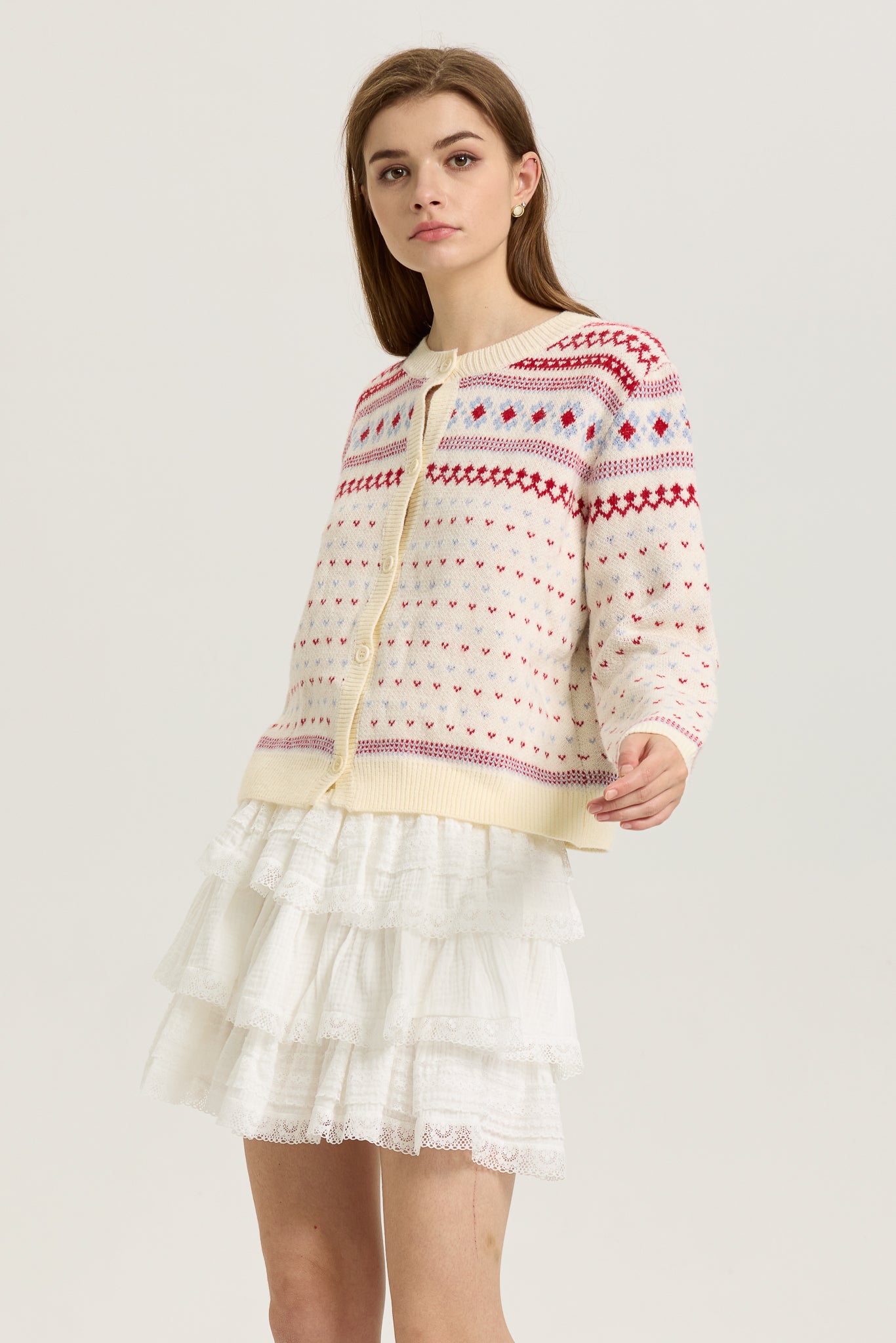 RP2627 - Fair Isle Knit Cardigan with Red and Blue Accents (2S-2M-2L)