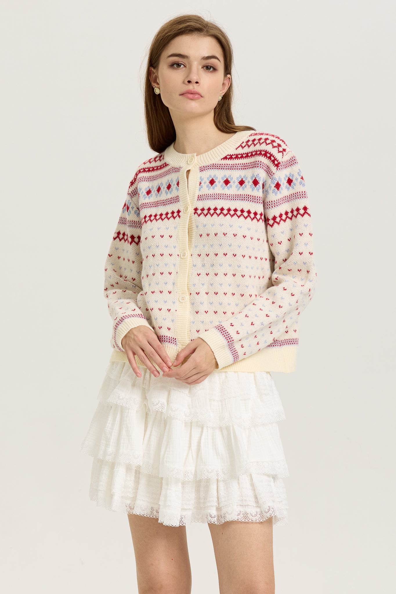 RP2627 - Fair Isle Knit Cardigan with Red and Blue Accents (2S-2M-2L)
