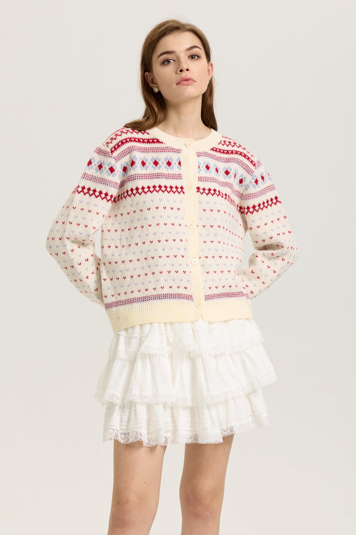 RP2627 - Fair Isle Knit Cardigan with Red and Blue Accents (2S-2M-2L)