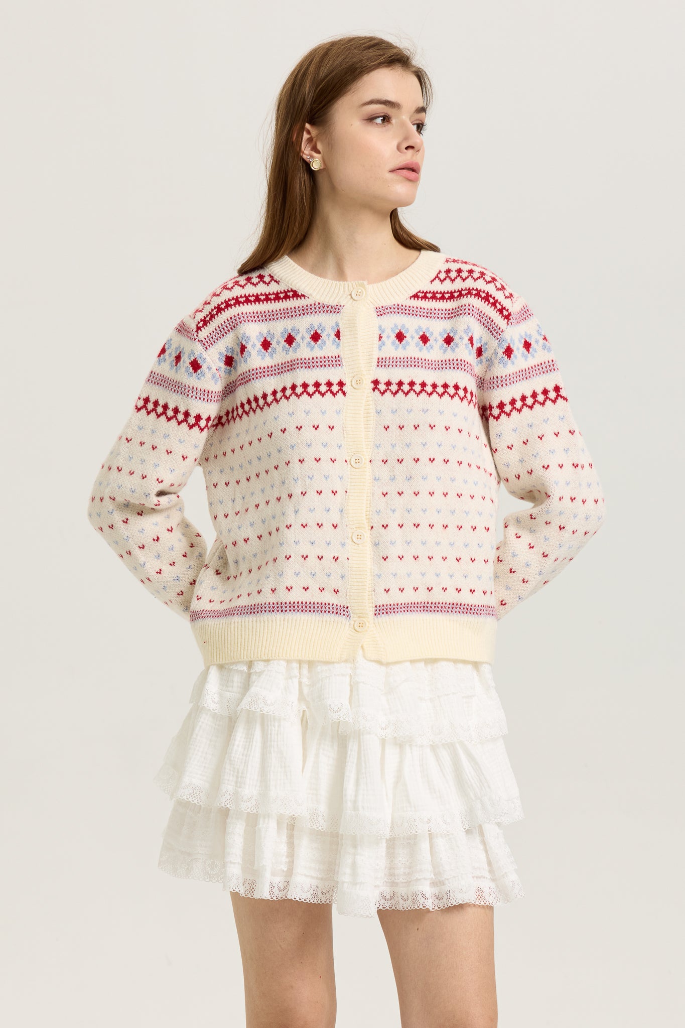 RP2627 - Fair Isle Knit Cardigan with Red and Blue Accents (2S-2M-2L)