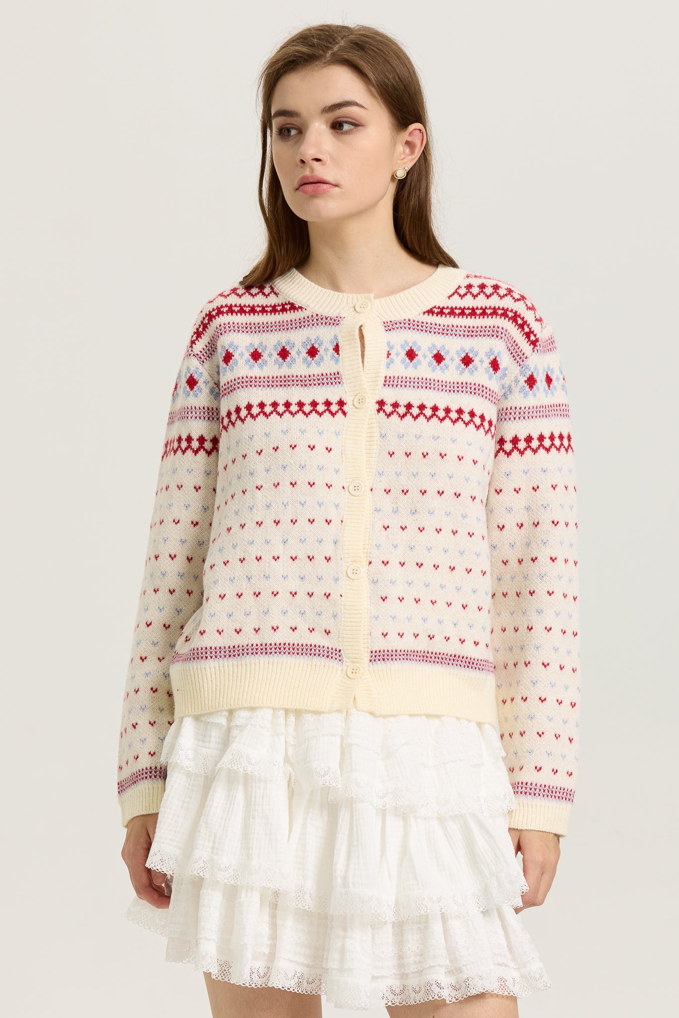 RP2627 - Fair Isle Knit Cardigan with Red and Blue Accents (2S-2M-2L)