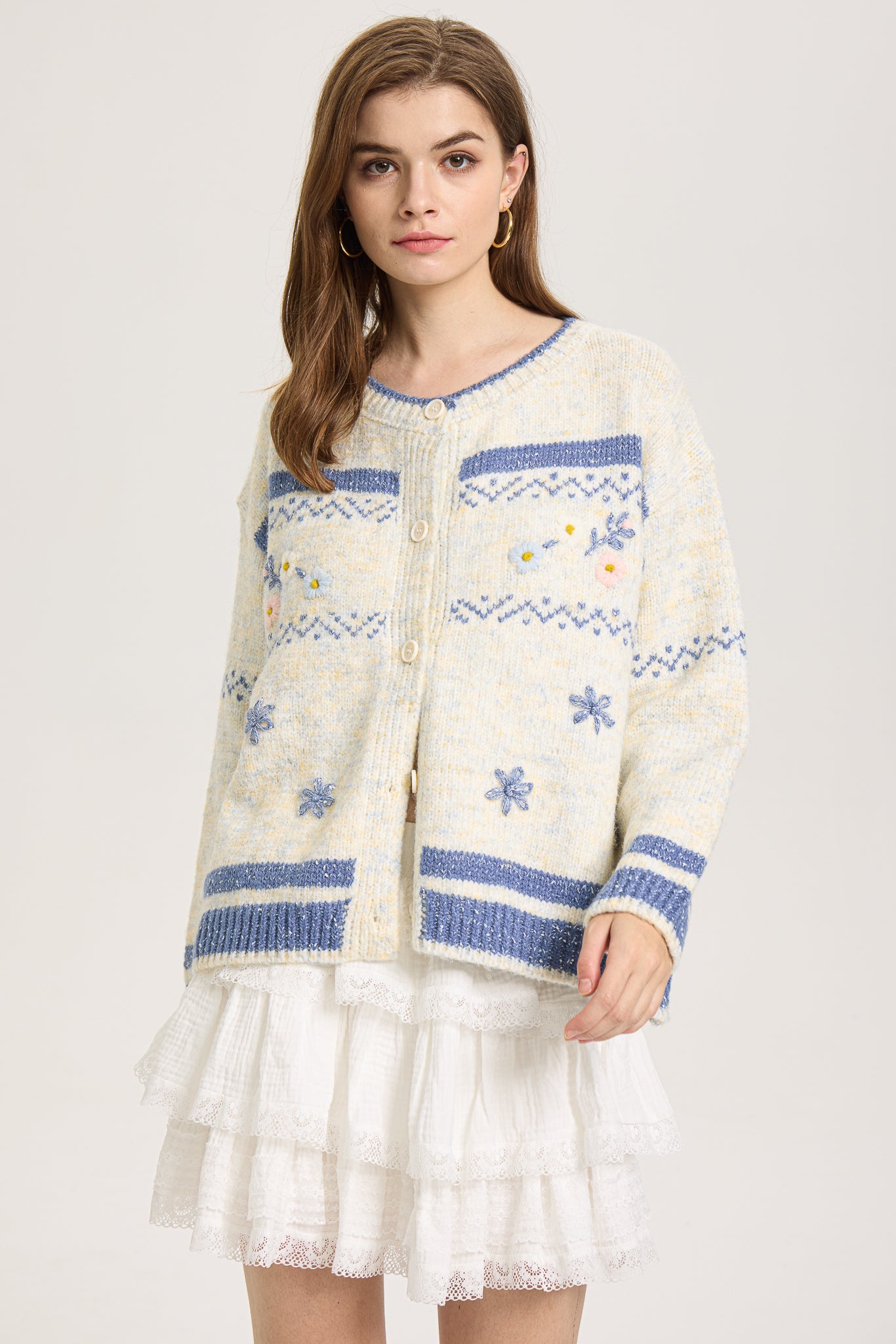 RP2587 - Frosted Blooms Button-Up Cardigan (2S-2M-2L)