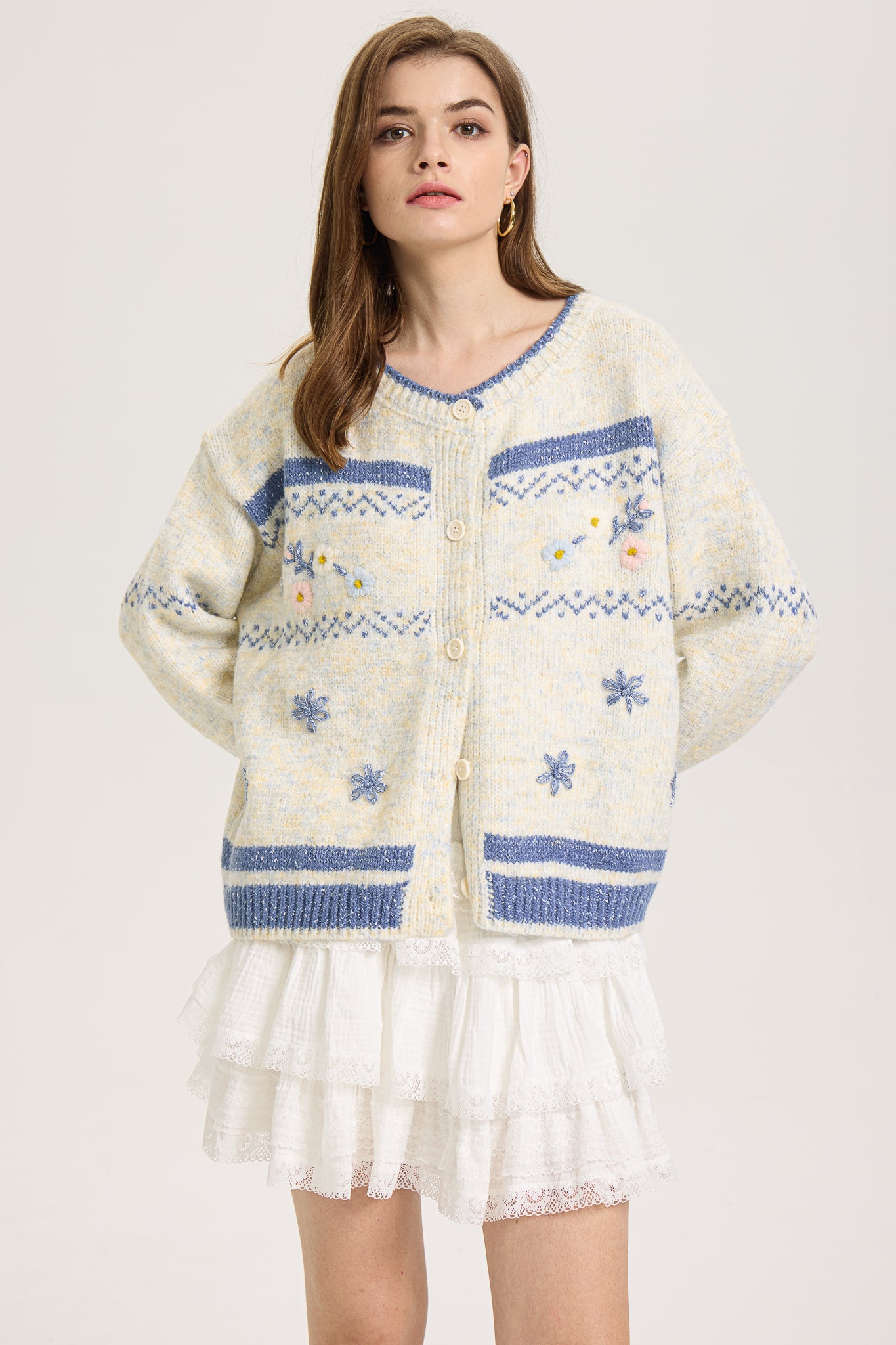 RP2587 - Frosted Blooms Button-Up Cardigan (2S-2M-2L)