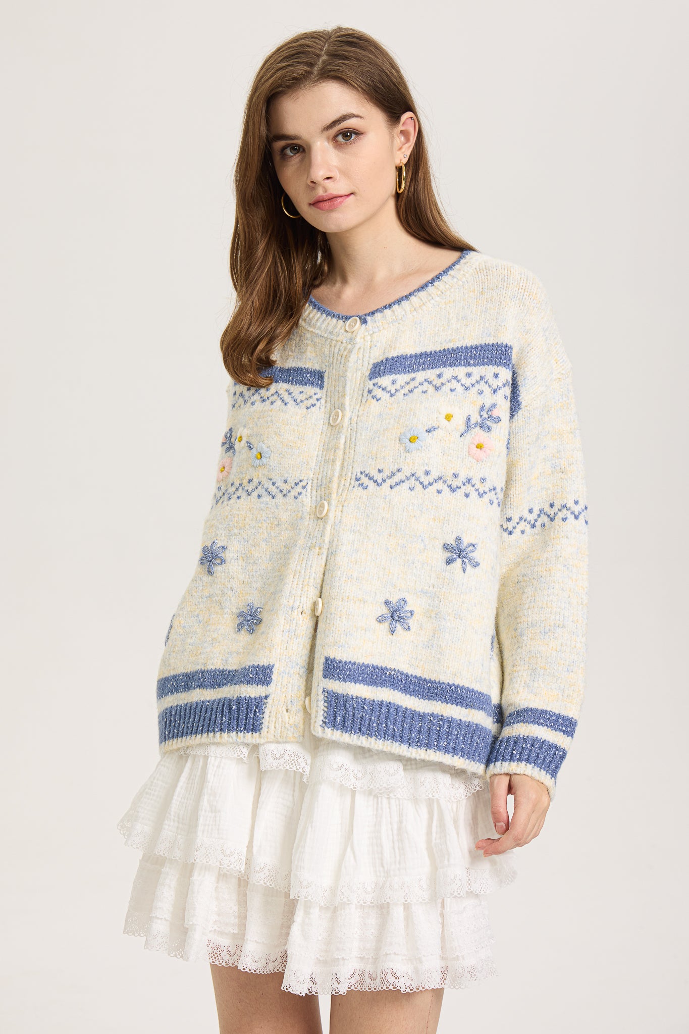 RP2587 - Frosted Blooms Button-Up Cardigan (2S-2M-2L)