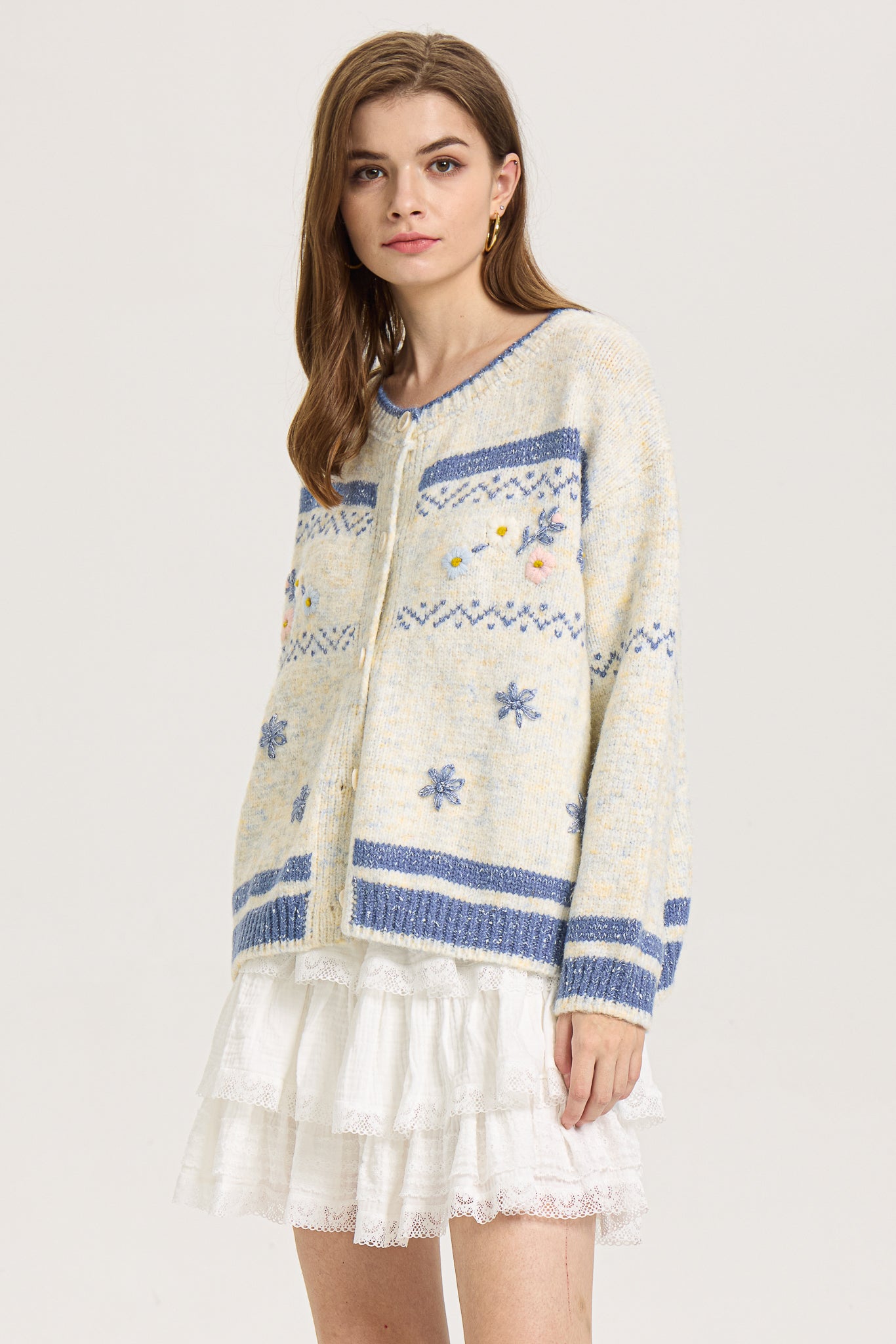 RP2587 - Frosted Blooms Button-Up Cardigan (2S-2M-2L)