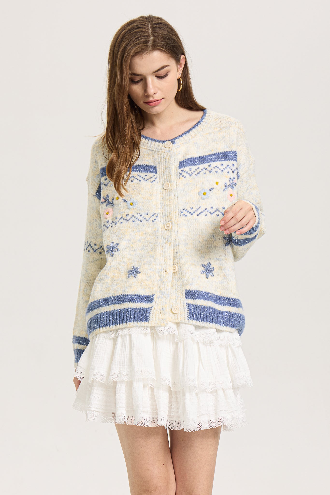 RP2587 - Frosted Blooms Button-Up Cardigan (2S-2M-2L)