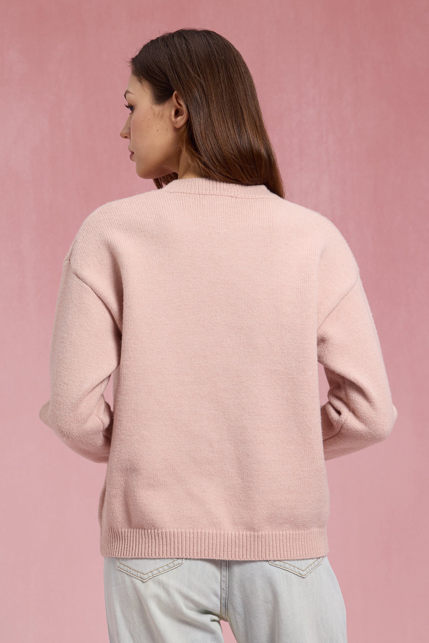 RP2428 - Light Pink Sweater with Embroidered Flowers (2S-2M-2L)