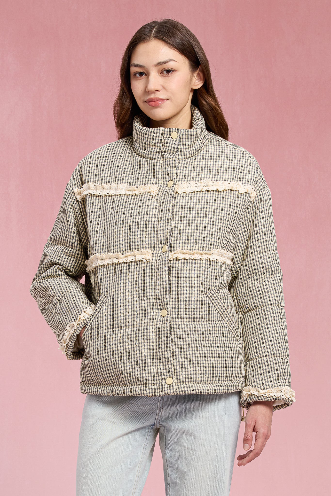 RP2905 - Gingham Lace Puffer Jacket (2S-2M-2L)