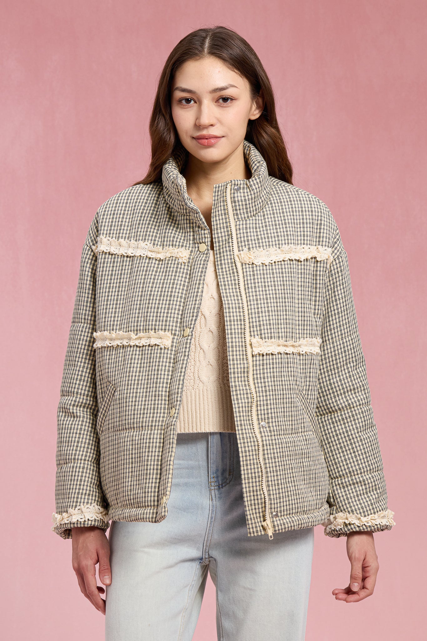 RP2905 - Gingham Lace Puffer Jacket (2S-2M-2L)