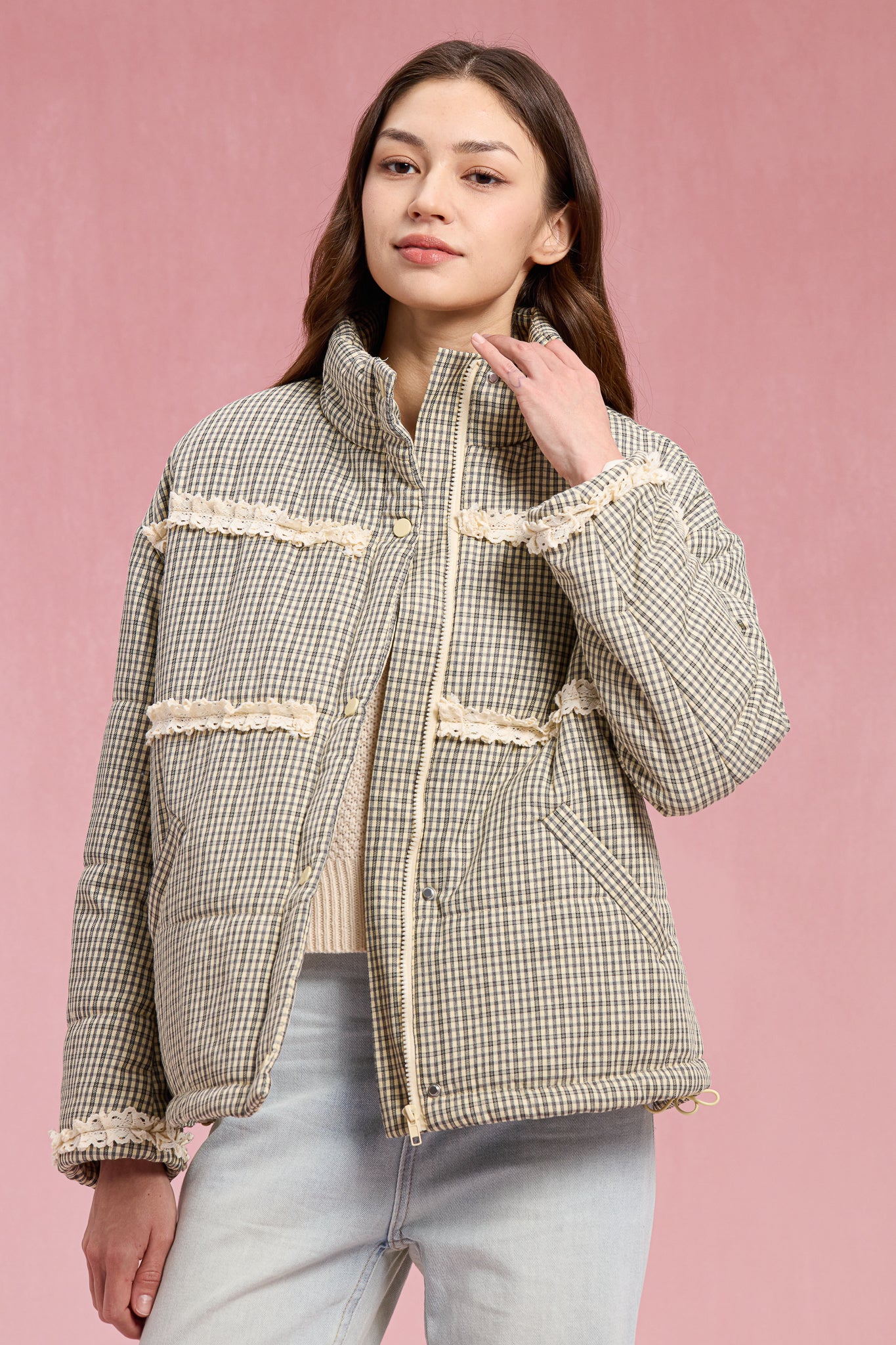 RP2905 - Gingham Lace Puffer Jacket (2S-2M-2L)