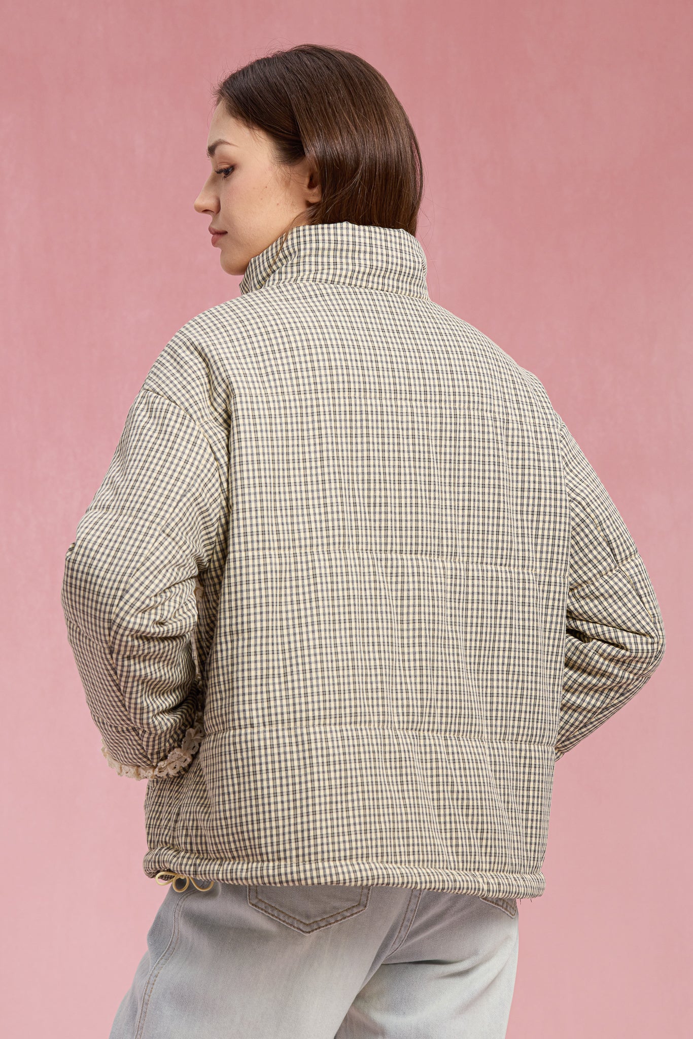 RP2905 - Gingham Lace Puffer Jacket (2S-2M-2L)