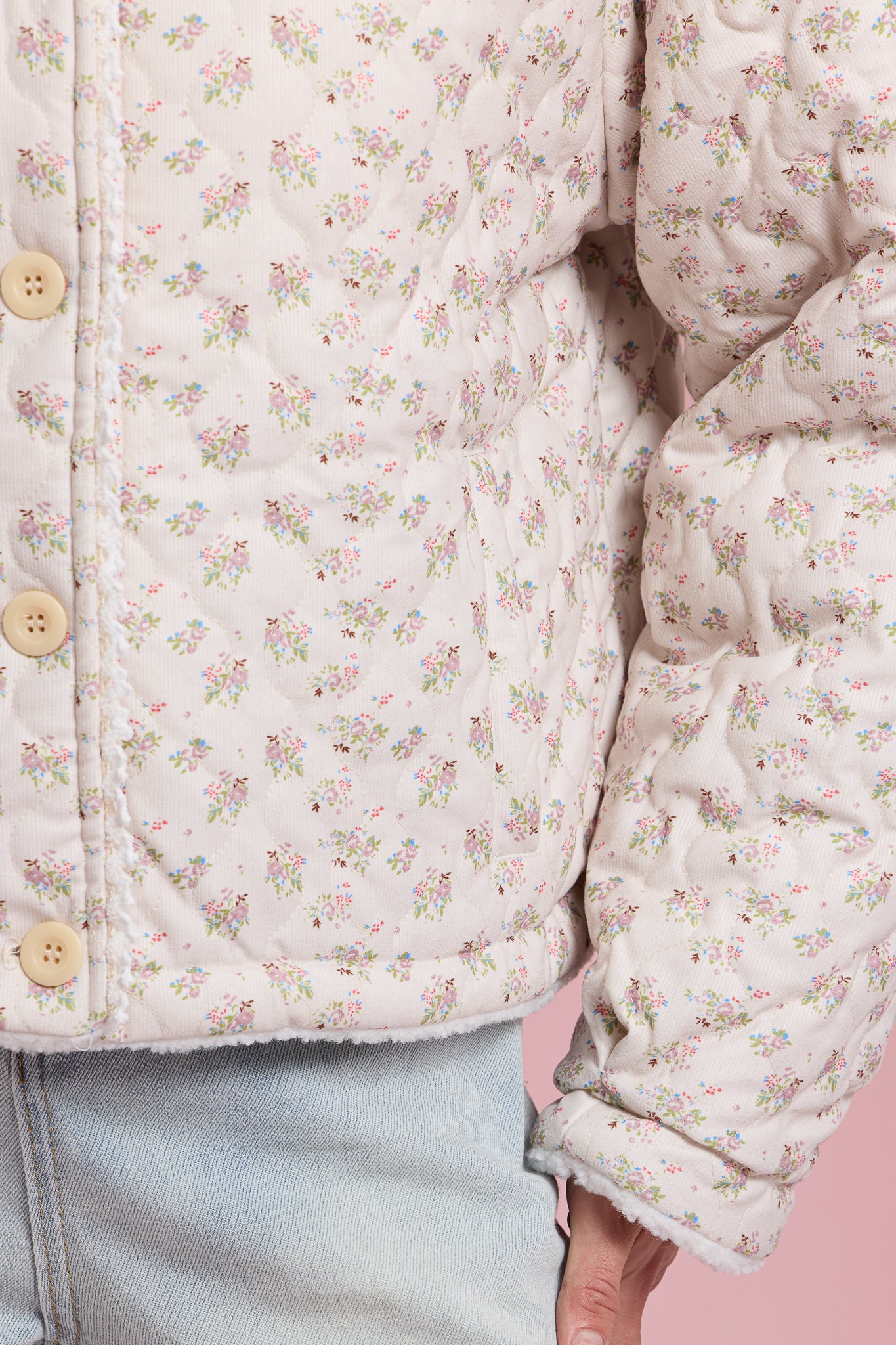 RP2903 - Sherpa-Lined Floral Puffer with Lace Trim (2S-2M-2L)
