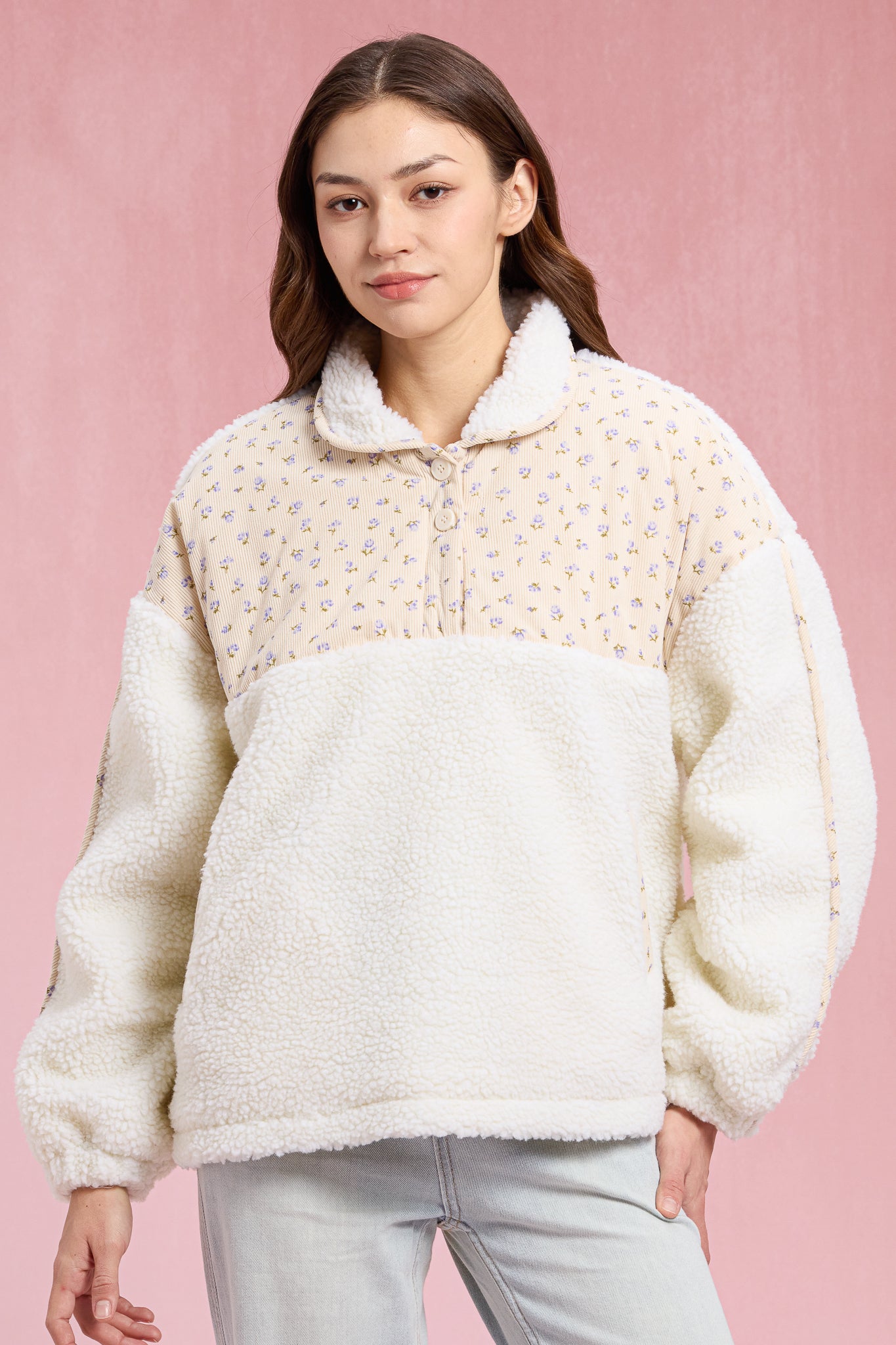 RP2914 - Floral Sherpa Pullover (2S-2M-2L)