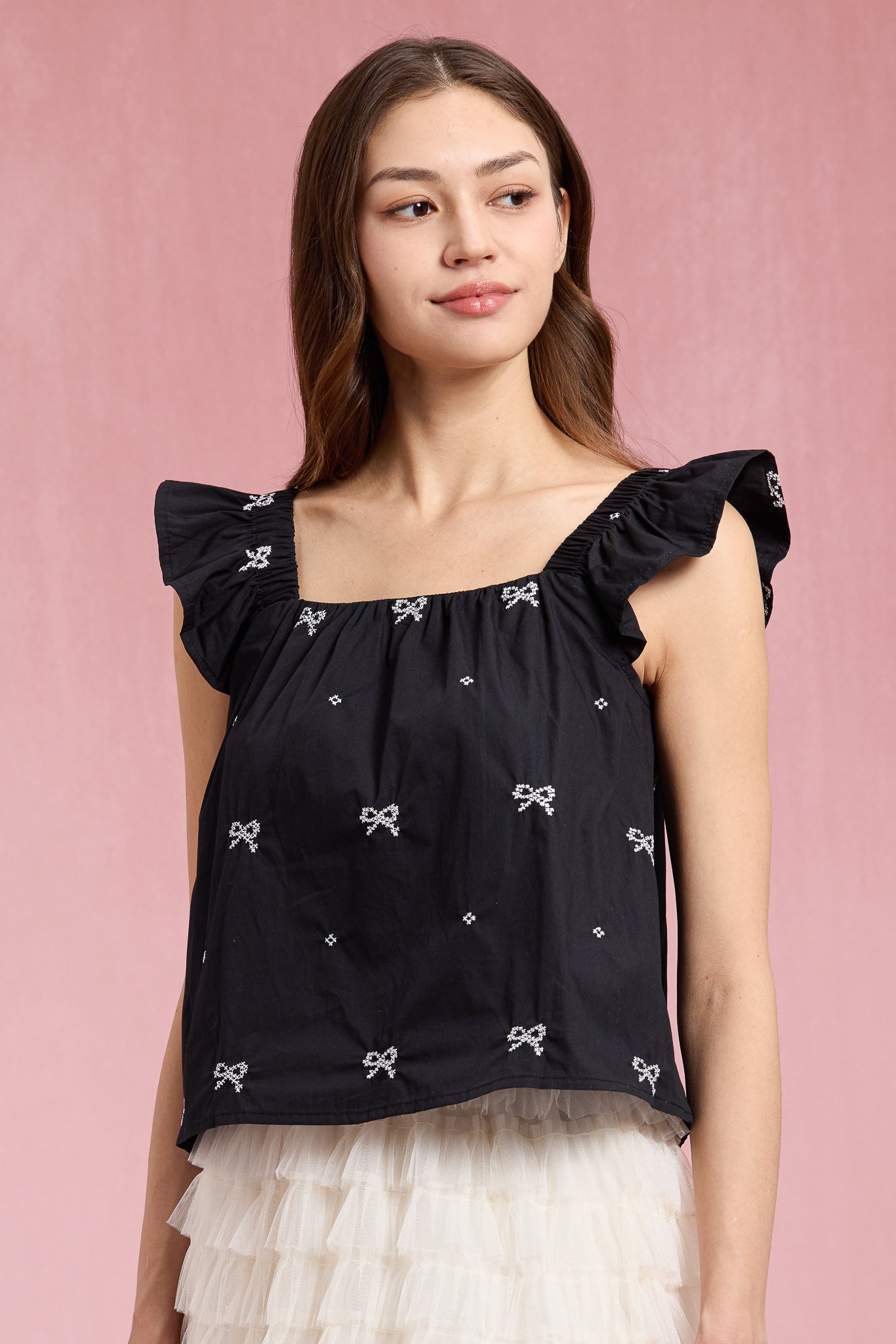 RP2307 - Bow-Embellished Ruffle Sleeve Top (2S-2M-2L)