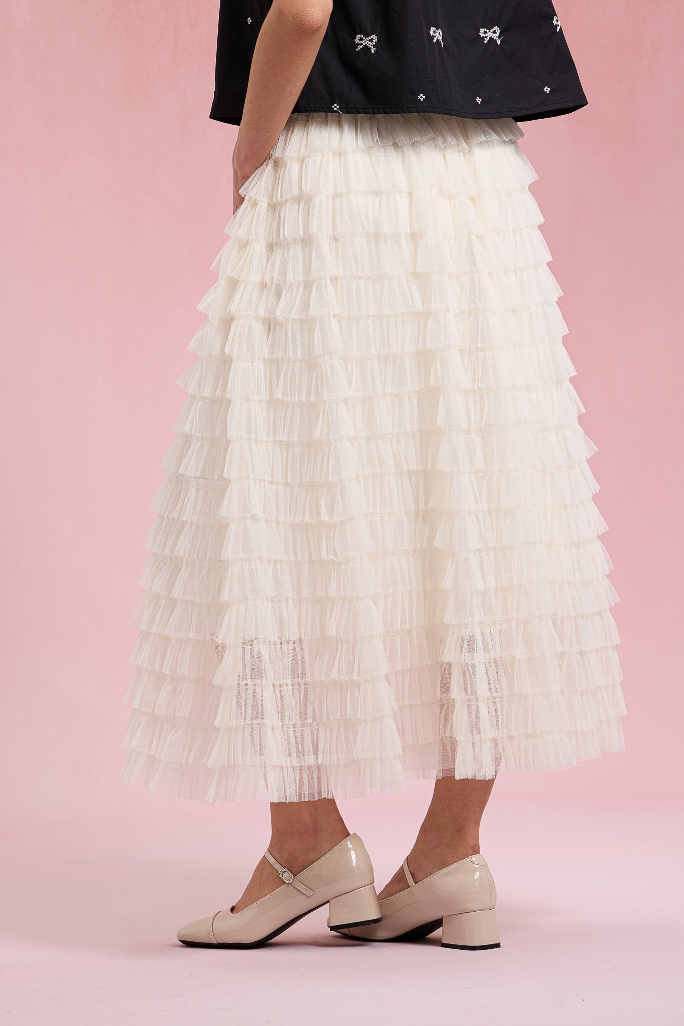 RP2929 - Cream Cascade Ruffle Skirt (2S-2M-2L)