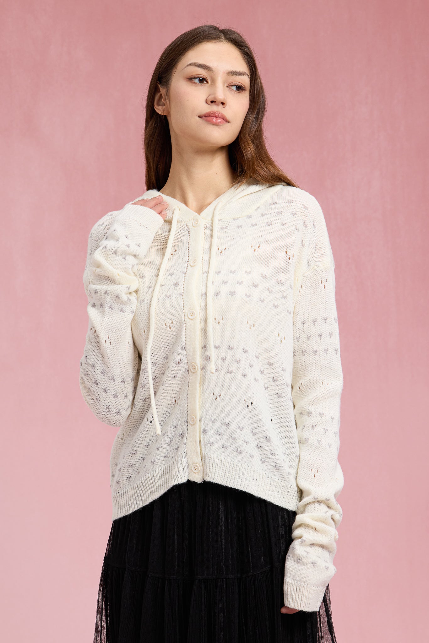 RP2957 - Tiny Hearts Pointelle Hoodie Cardigan (2S-2M-2L)