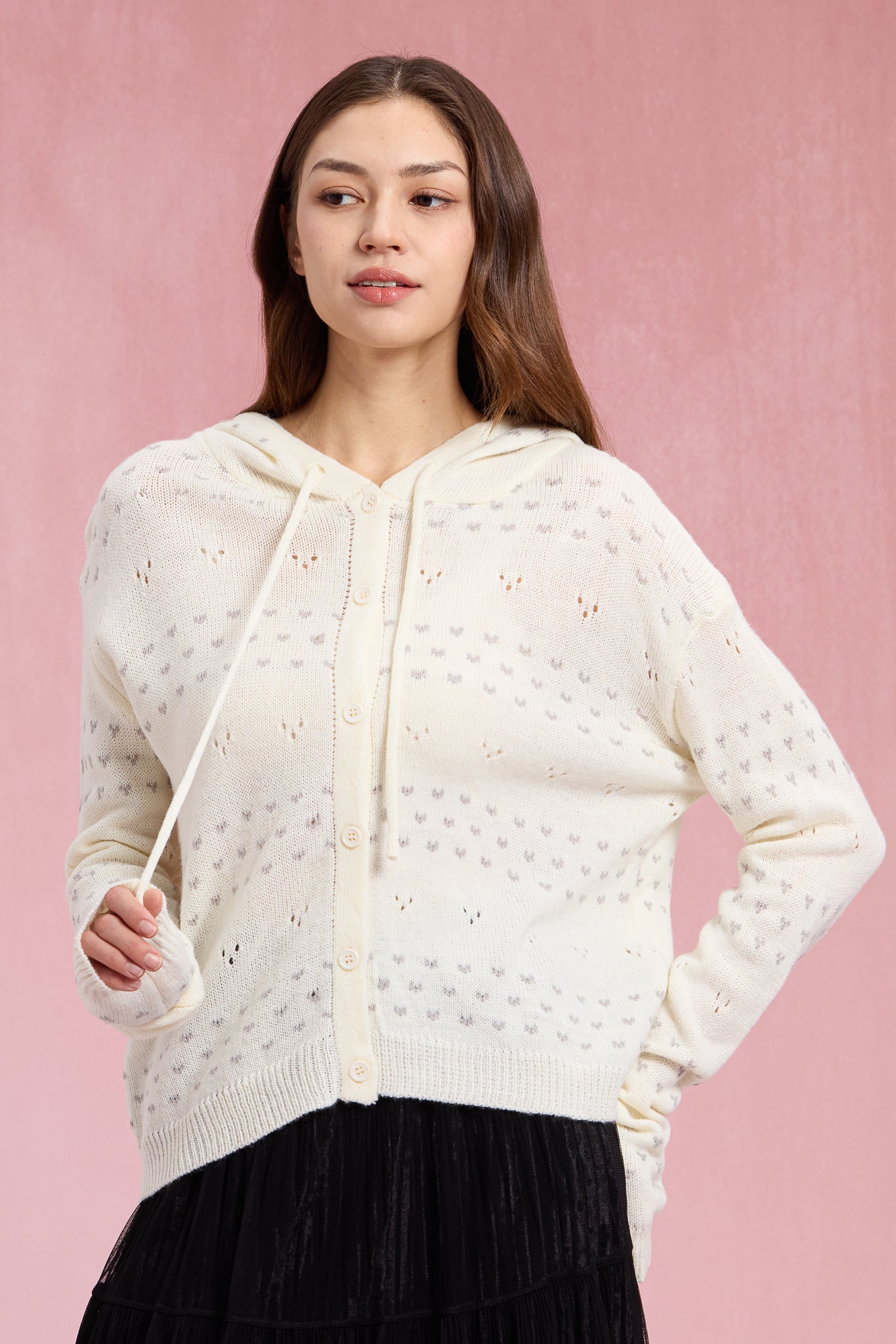 RP2957 - Tiny Hearts Pointelle Hoodie Cardigan (2S-2M-2L)