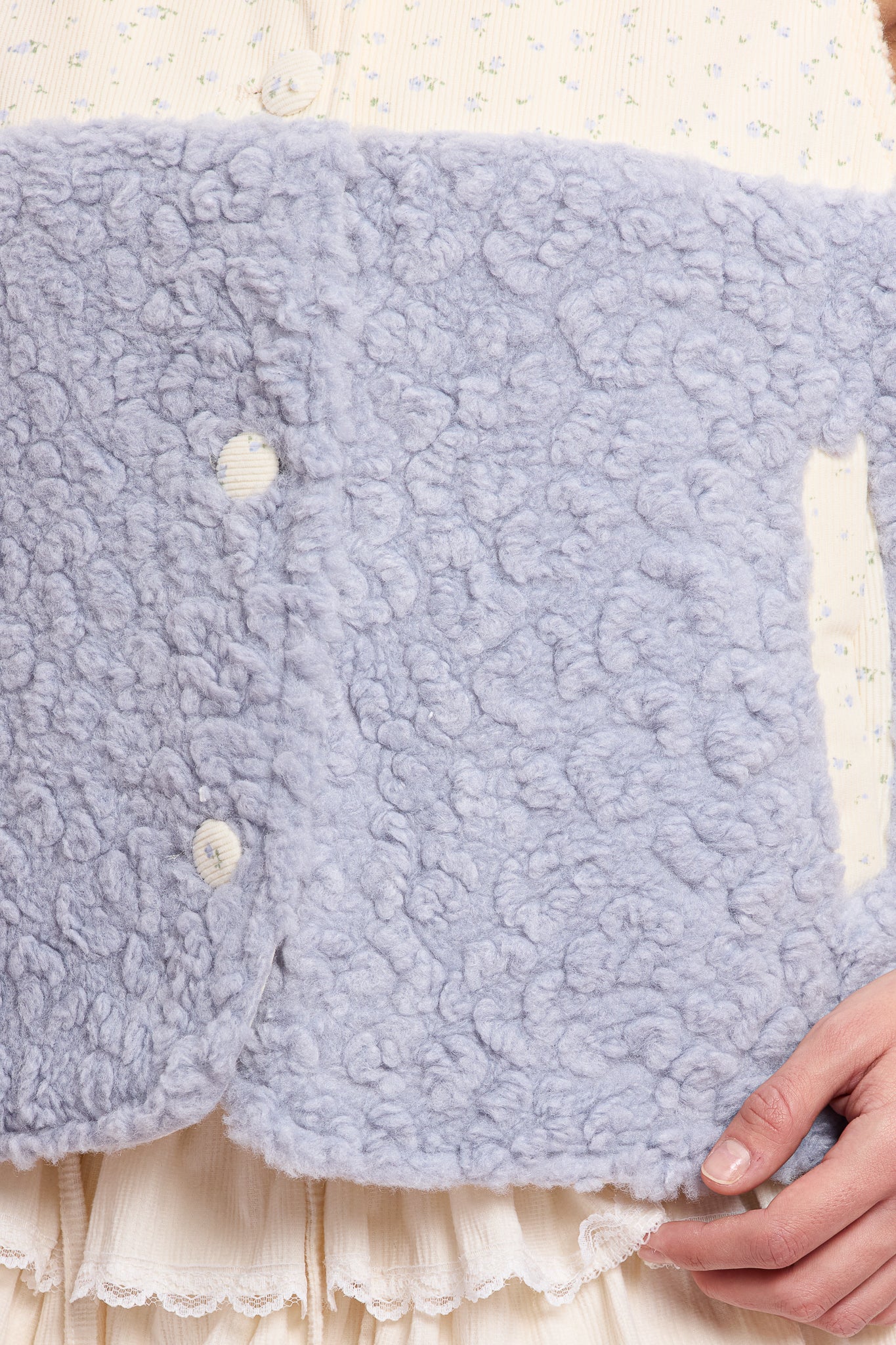 RP3042 - Blue Sherpa Floral Contrast Vest (2S-2M-2L)