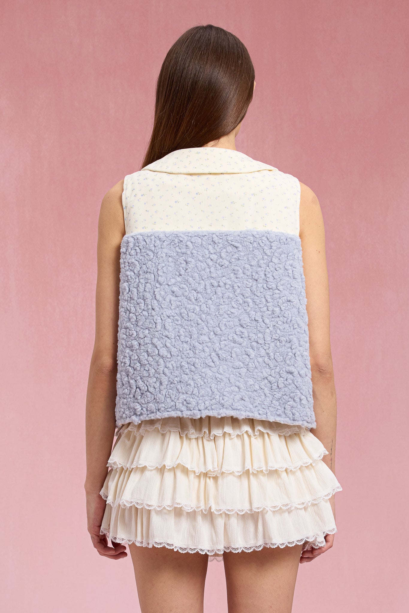 RP3042 - Blue Sherpa Floral Contrast Vest (2S-2M-2L)