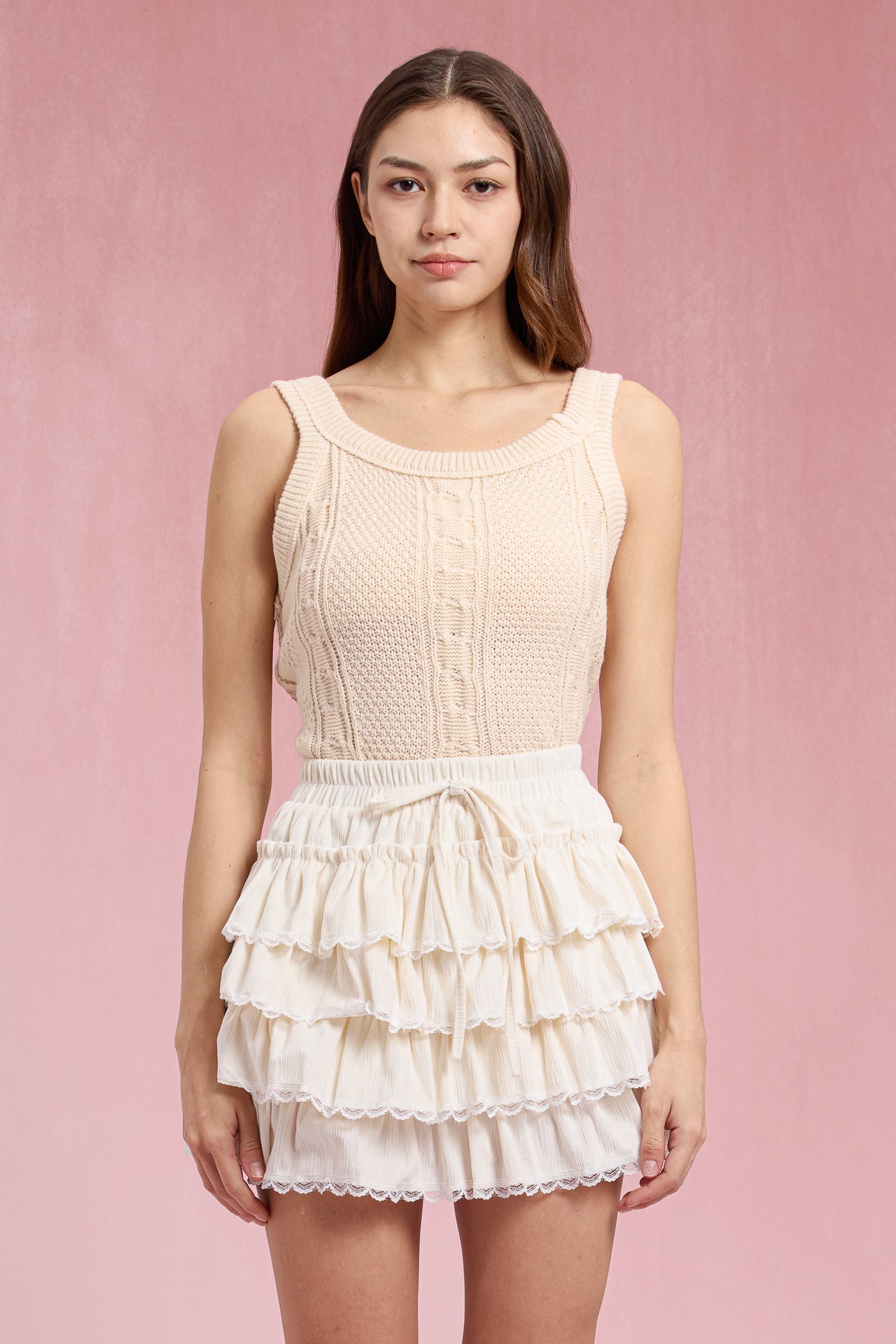 RP3043 - Cream Lace Tiered Ruffle Skirt (2S-2M-2L)