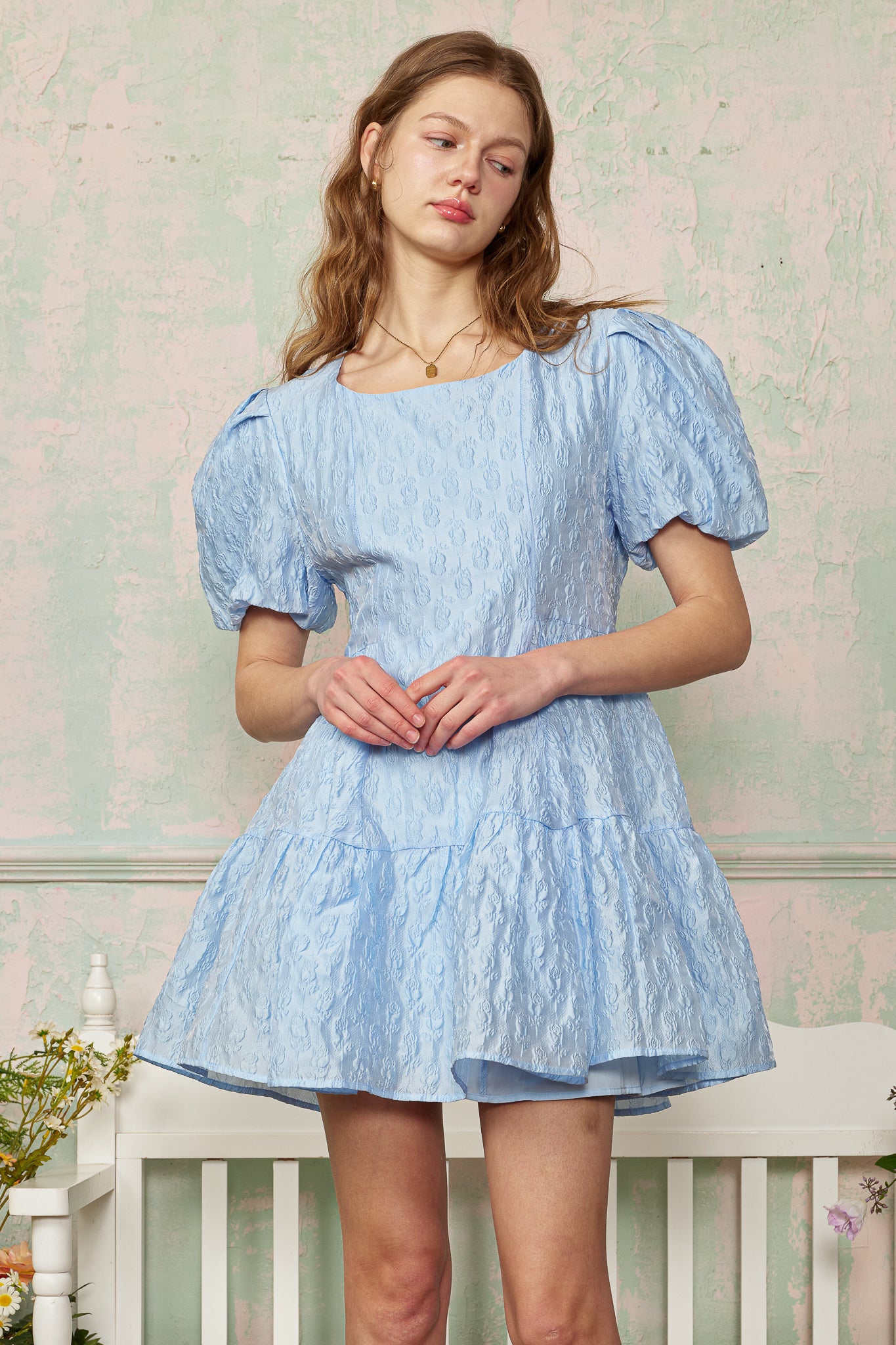 RP2870 - Sky Puff Textured Mini Dress (2S-2M-2L)