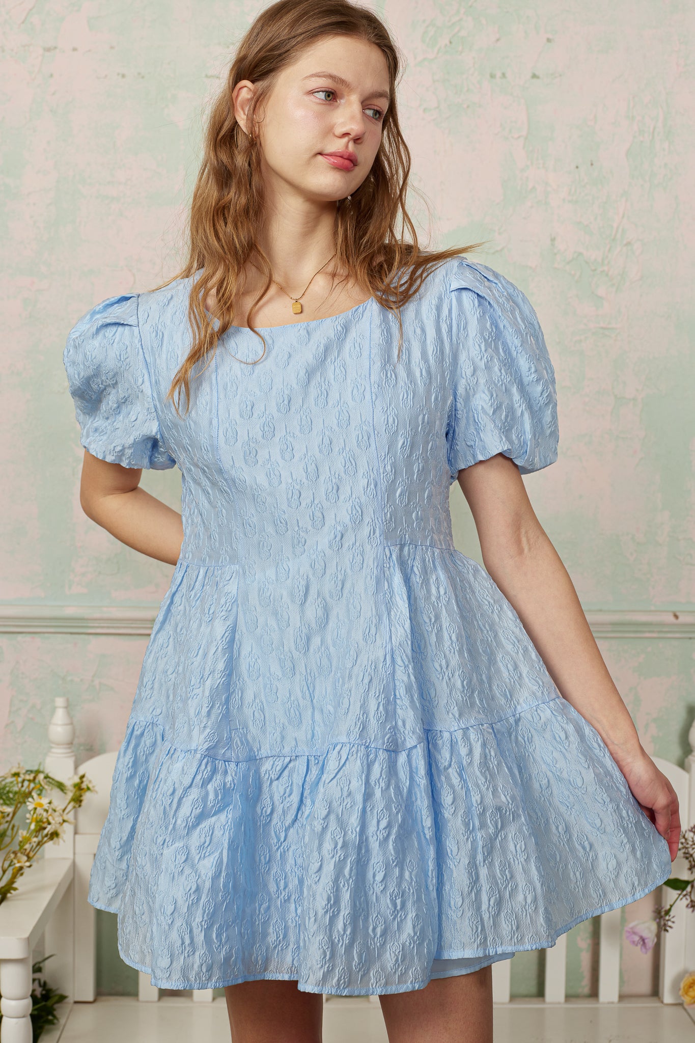 RP2870 - Sky Puff Textured Mini Dress (2S-2M-2L)